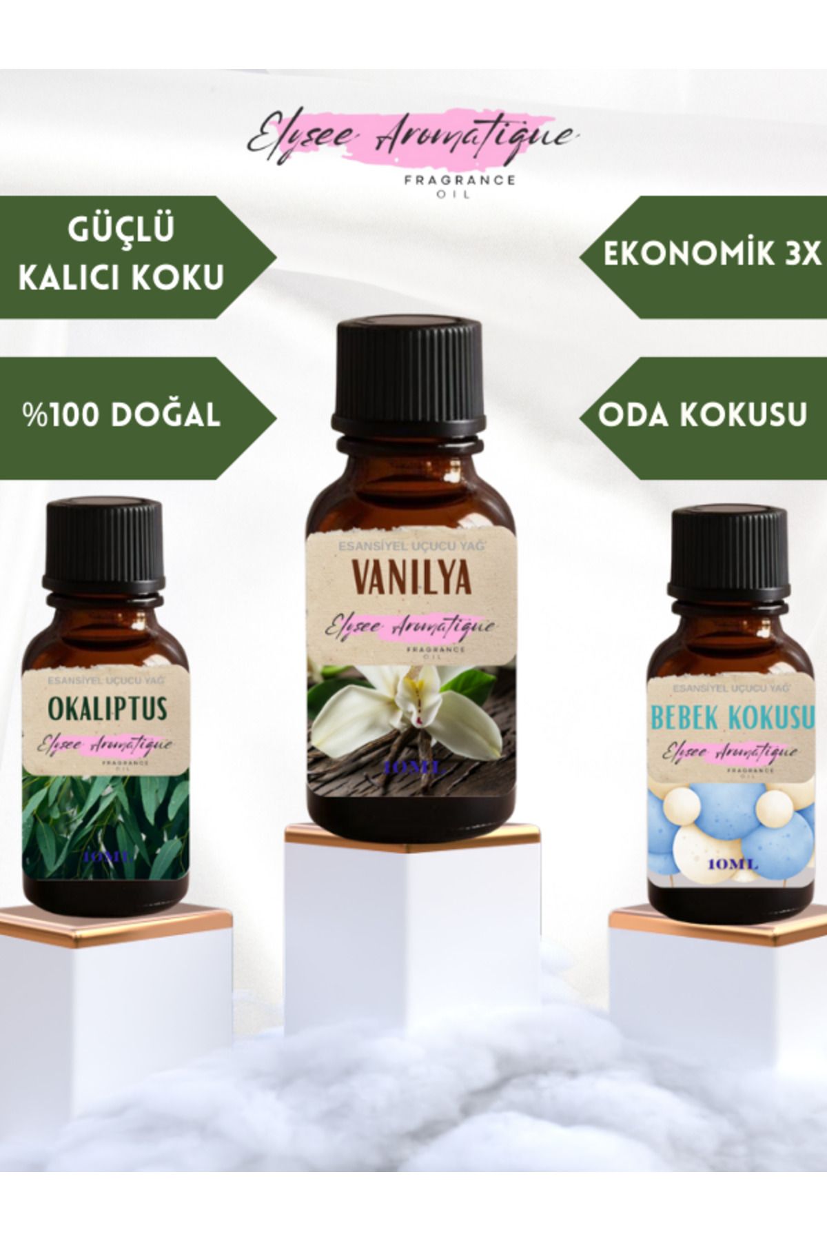 Elysee Aromatique 3'lü Set Esansiyel Uçucu Koku Yağı Difüzör Esansı Buhurdanlık Yağı Aromaterapi Yağı