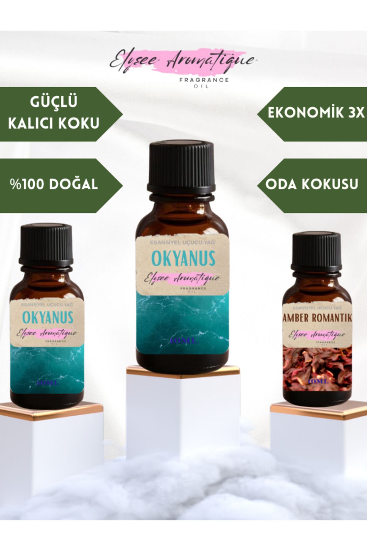 Elysee Aromatique 3'lü Set Esansiyel Uçucu Koku Yağı Difüzör Esansı Buhurdanlık Yağı Aromaterapi Yağı