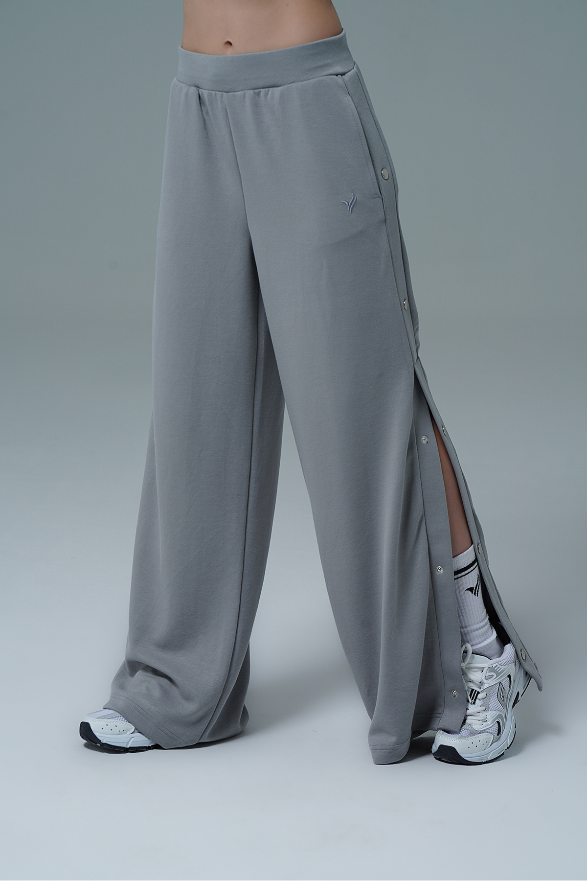 George Phoenix  Soft Touch - Gri Yüksek Bel Modal Kumaşlı Çıtçıtlı Kadın Palazzo Bol Paç - Görsel 4