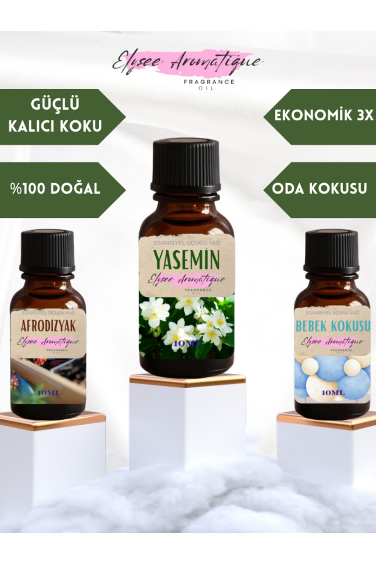 Elysee Aromatique 3'lü Set Esansiyel Uçucu Koku Yağı Difüzör Esansı Buhurdanlık Yağı Aromaterapi Yağı