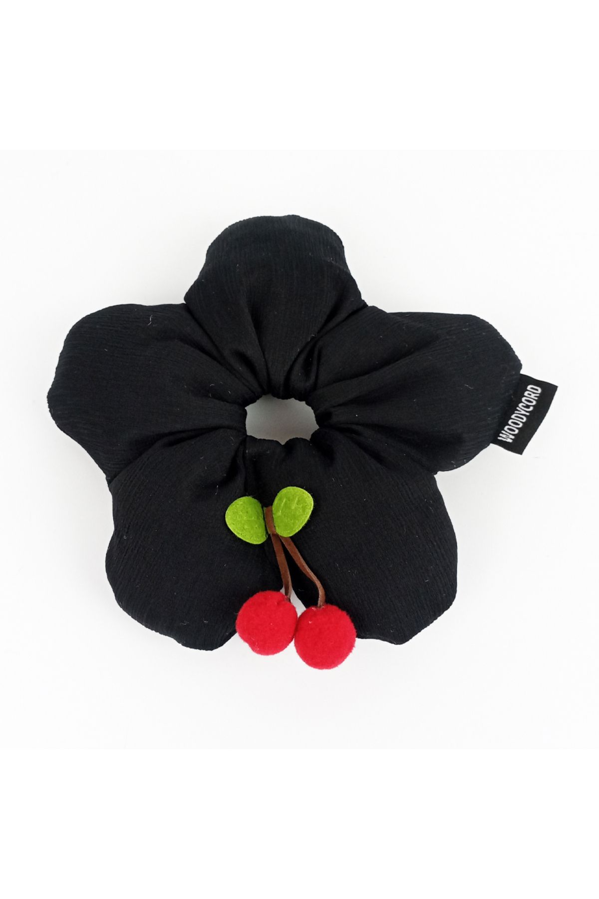 woodycord El Yapımı Siyah Scrunchies Toka - Kiraz