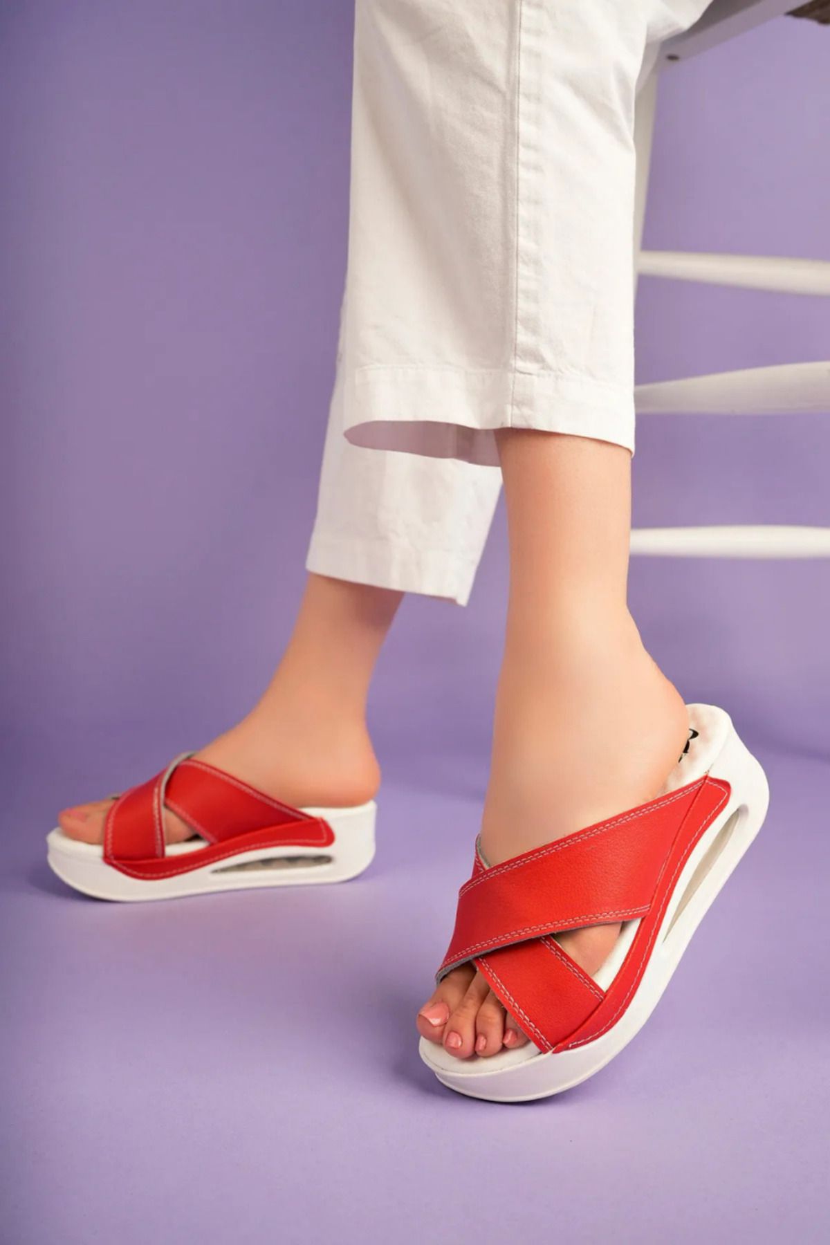 bellaista Desenli Ortopedik Taban Airmax Hakiki Deri Sabo Terlik