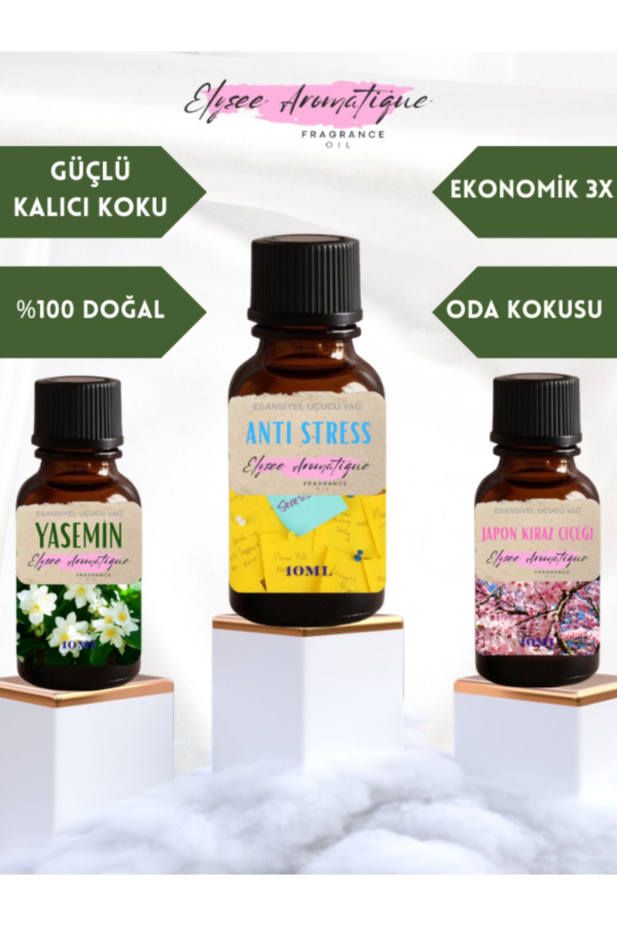 Elysee Aromatique 3'lü Set Esansiyel Uçucu Koku Yağı Difüzör Esansı Buhurdanlık Yağı Aromaterapi Yağı