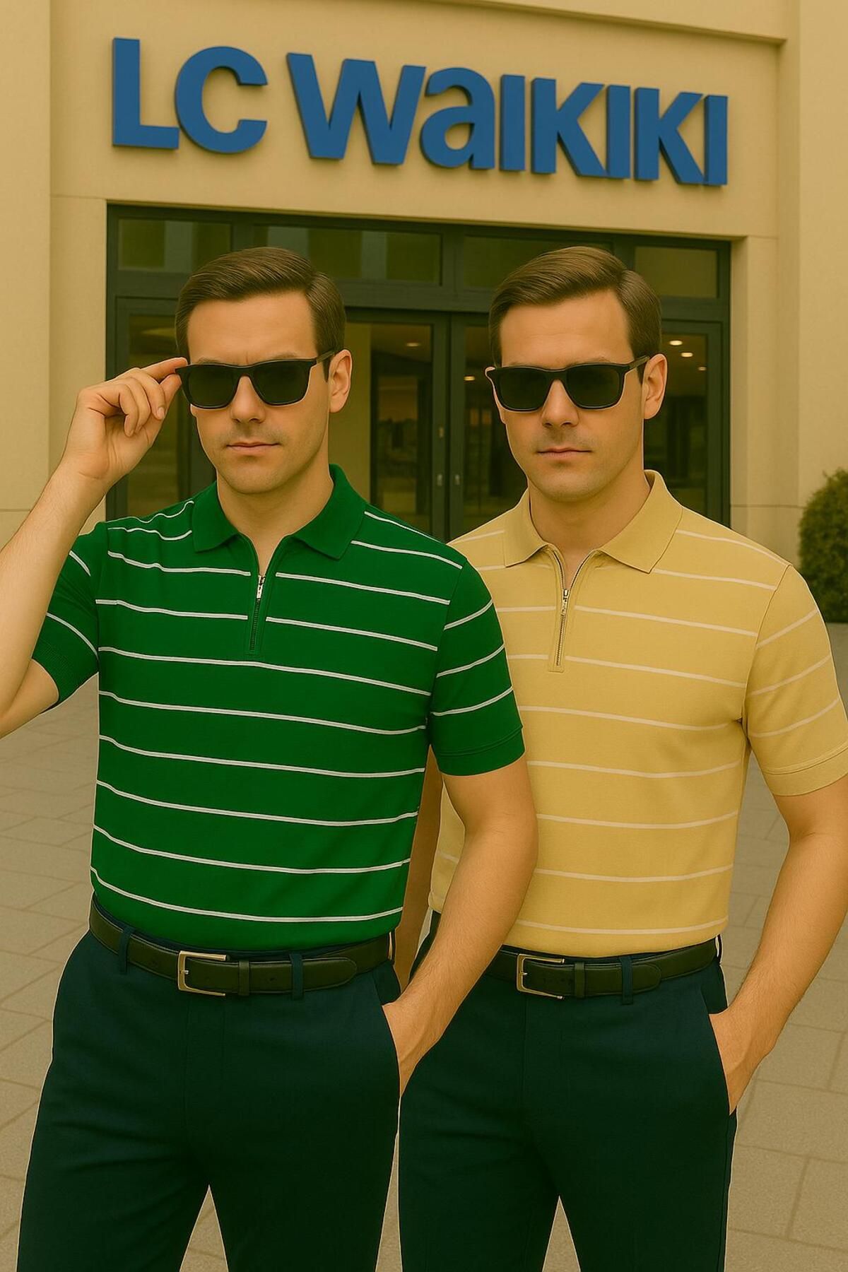 LC Waikiki 2'li Fırsat Polo Yaka, Fermuarlı, Modern Fit Kısa Kollu Erkek Çizgili Triko Tişört - Çizgili Tasarım