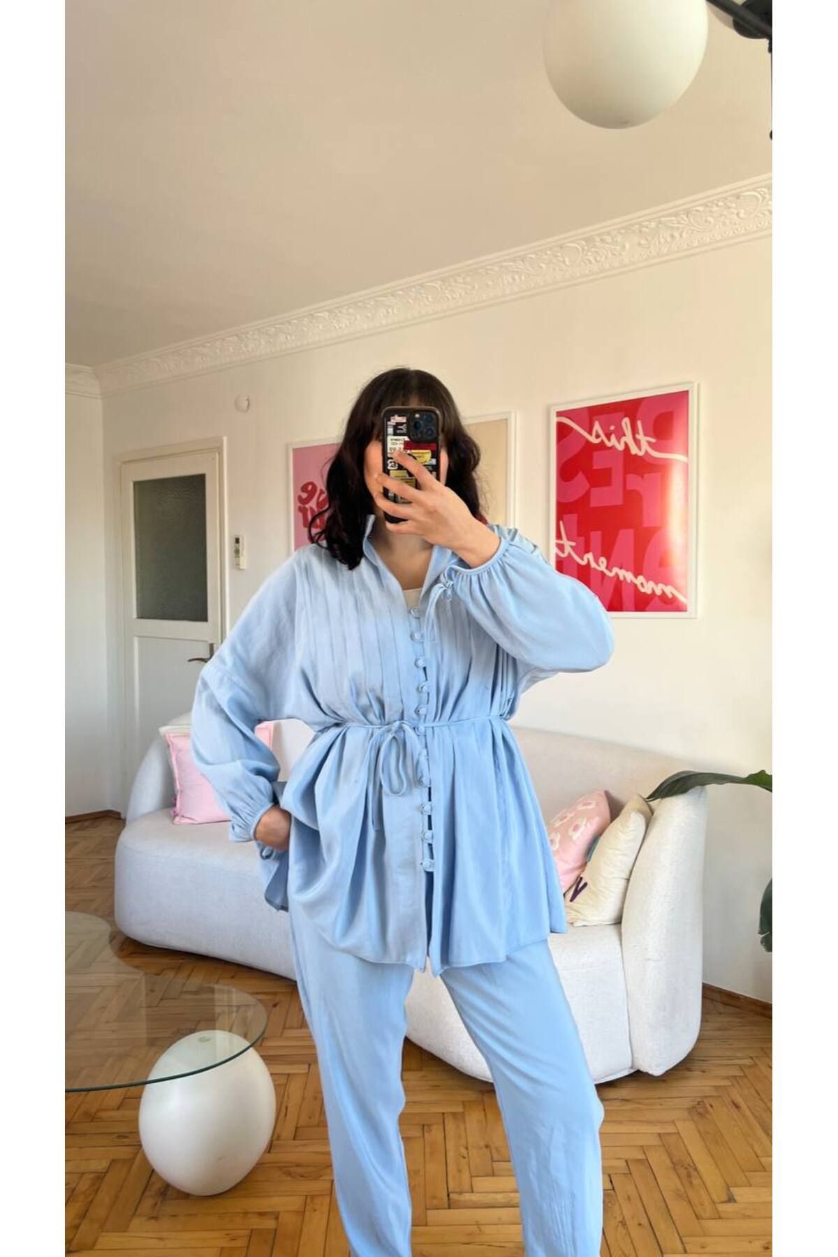 Castivo Fashion Cepli Kuşaklı Piliseli Rahat Kesim 2’li Takım