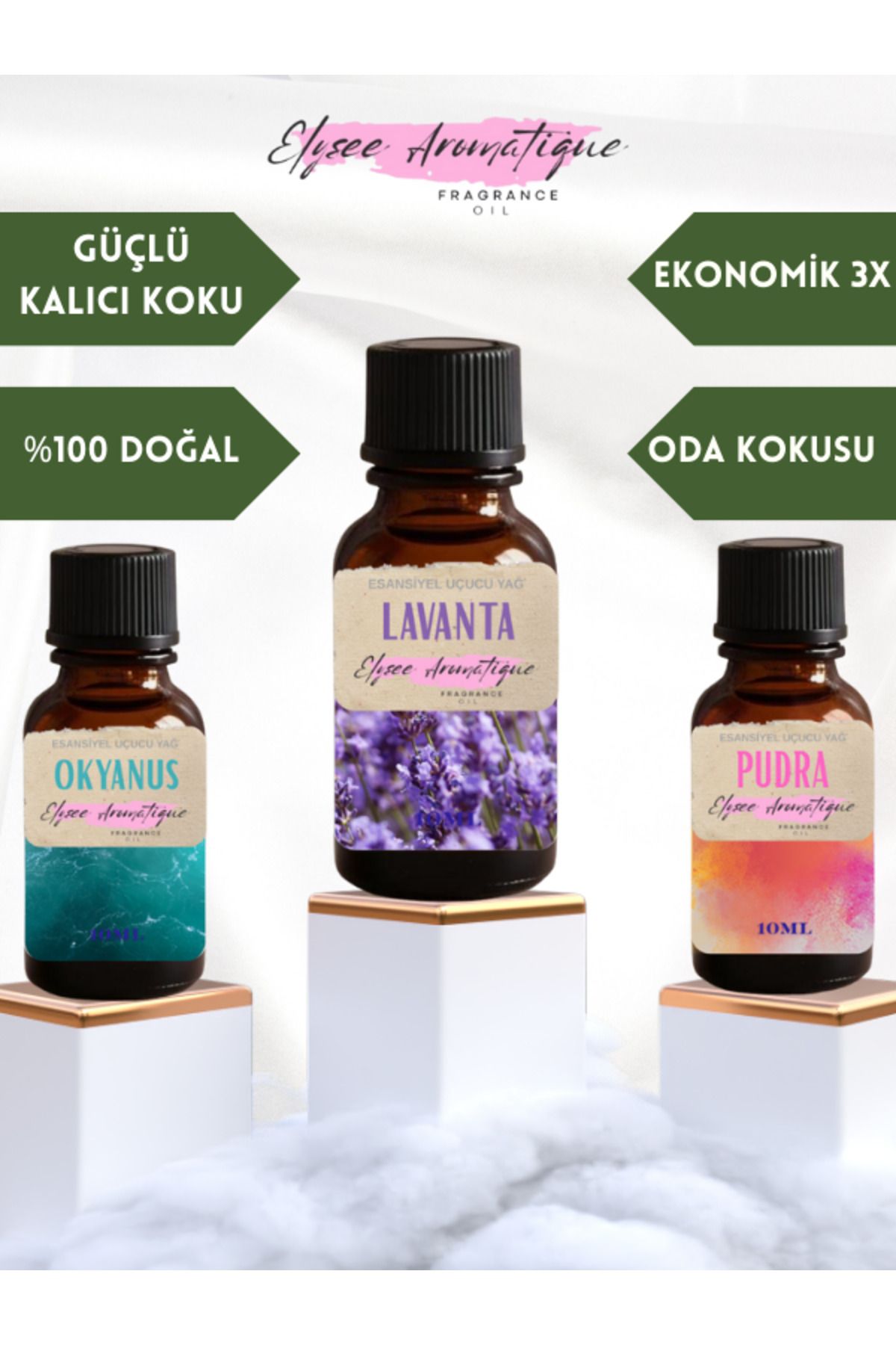 Elysee Aromatique 3'lü Set Esansiyel Uçucu Koku Yağı Difüzör Esansı Buhurdanlık Yağı Aromaterapi Yağı