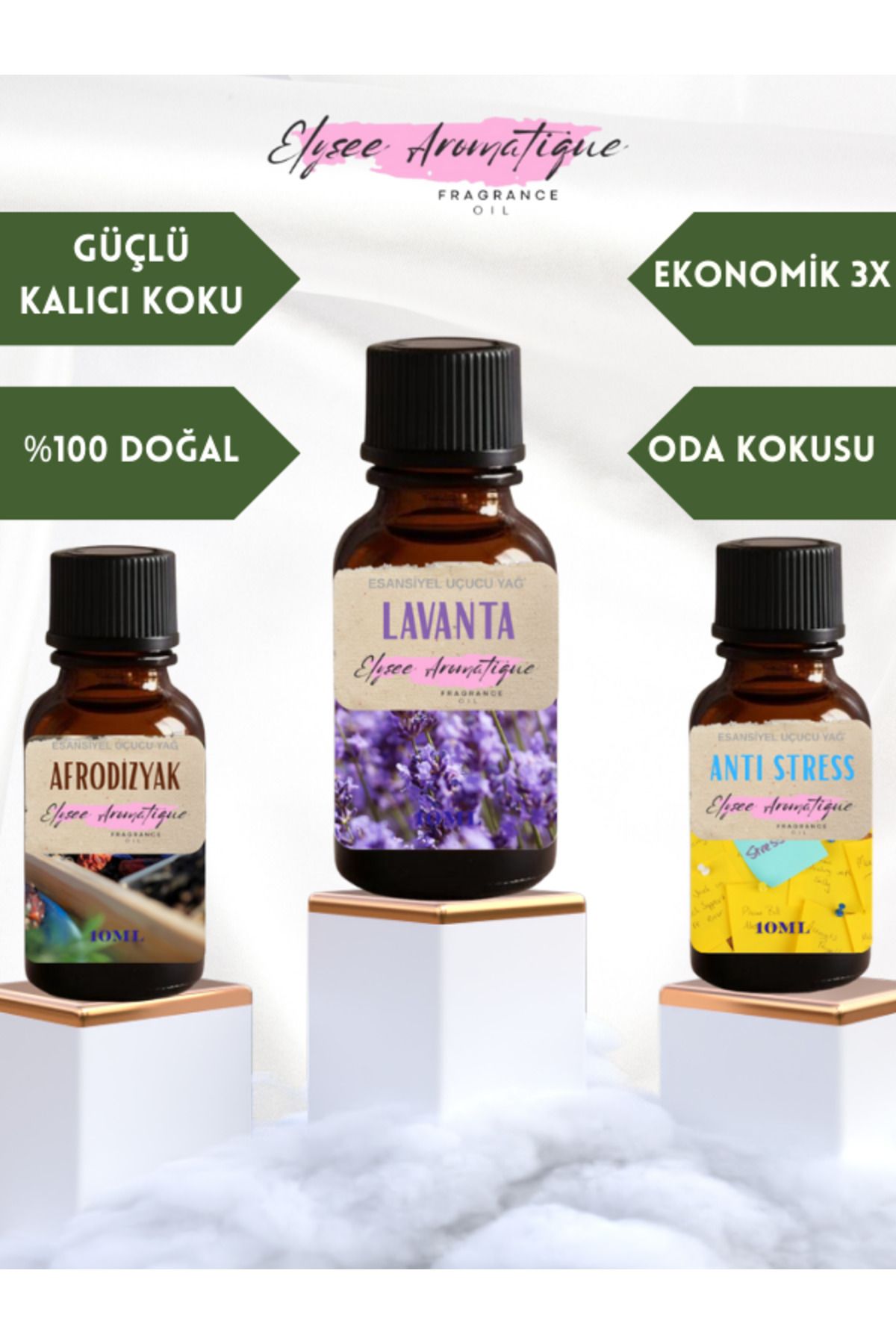 Elysee Aromatique 3'lü Set Esansiyel Uçucu Koku Yağı Difüzör Esansı Buhurdanlık Yağı Aromaterapi Yağı