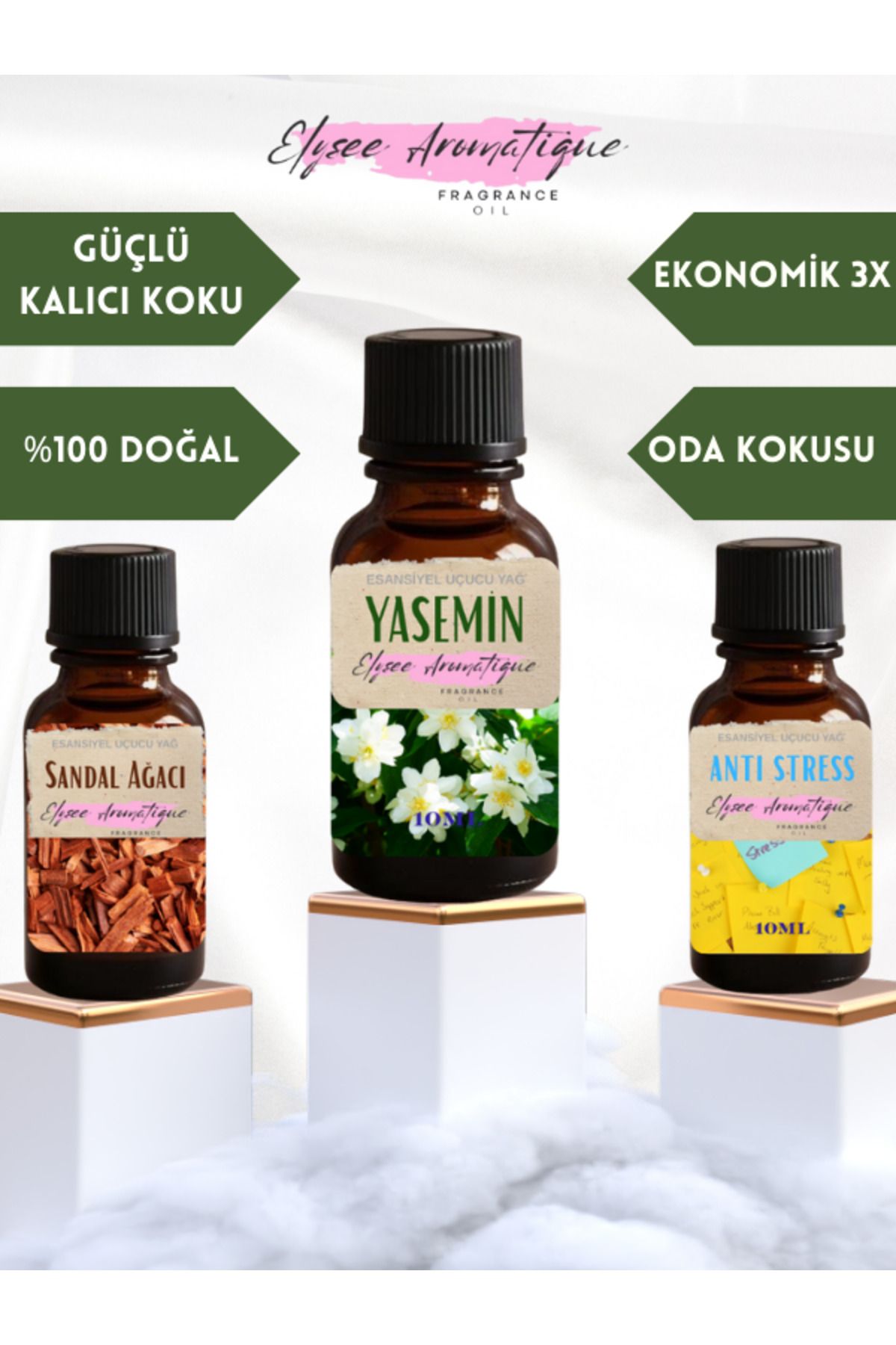 Elysee Aromatique 3'lü Set Esansiyel Uçucu Koku Yağı Difüzör Esansı Buhurdanlık Yağı Aromaterapi Yağı