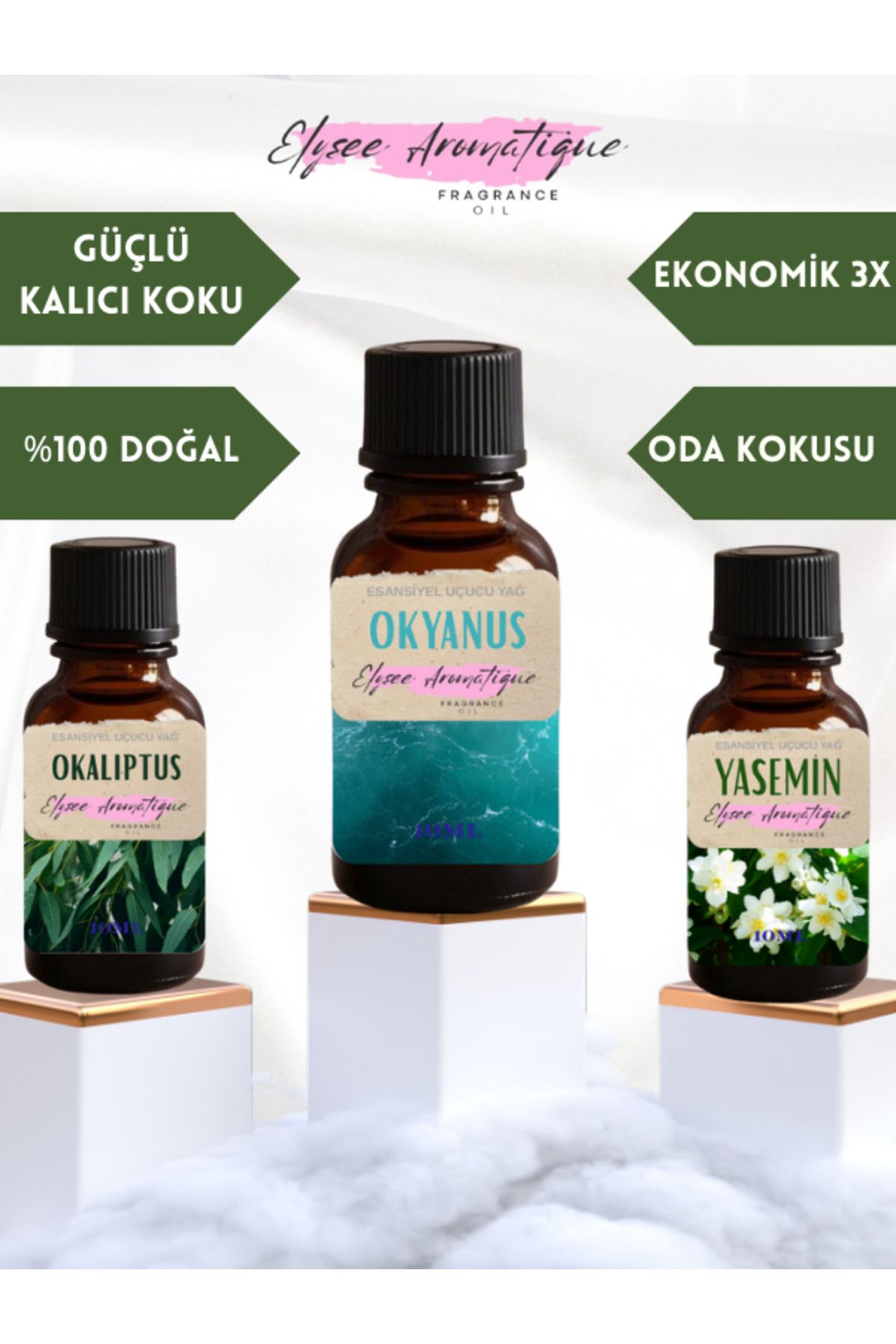 Elysee Aromatique 3'lü Set Esansiyel Uçucu Koku Yağı Difüzör Esansı Buhurdanlık Yağı Aromaterapi Yağı