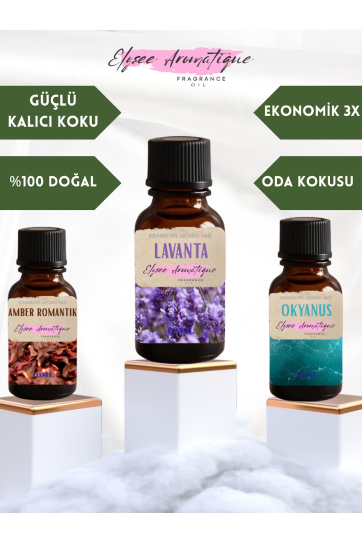 Elysee Aromatique 3'lü Set Esansiyel Uçucu Koku Yağı Difüzör Esansı Buhurdanlık Yağı Aromaterapi Yağı