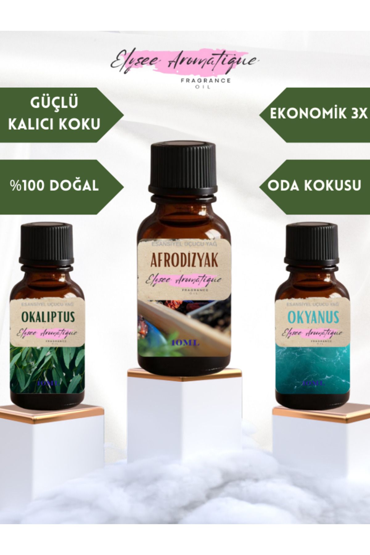 Elysee Aromatique 3'lü Set Esansiyel Uçucu Koku Yağı Difüzör Esansı Buhurdanlık Yağı Aromaterapi Yağı