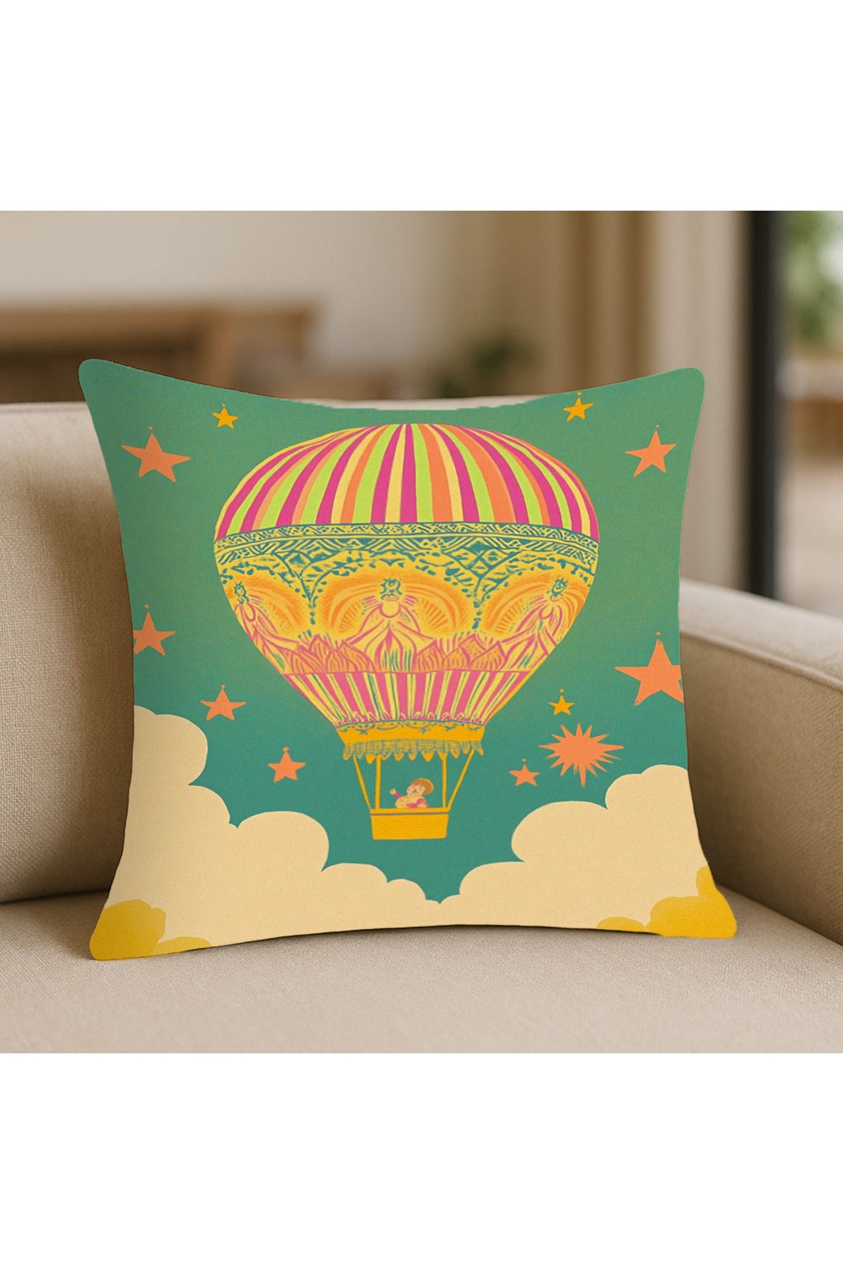 TURKISHRUG KINGDOM Geometrik Tarz Yeşil Desenli Kırlent Kılıfı – 43x43 cm, Çift Taraflı, Fermuarlı, Yıkanabilir