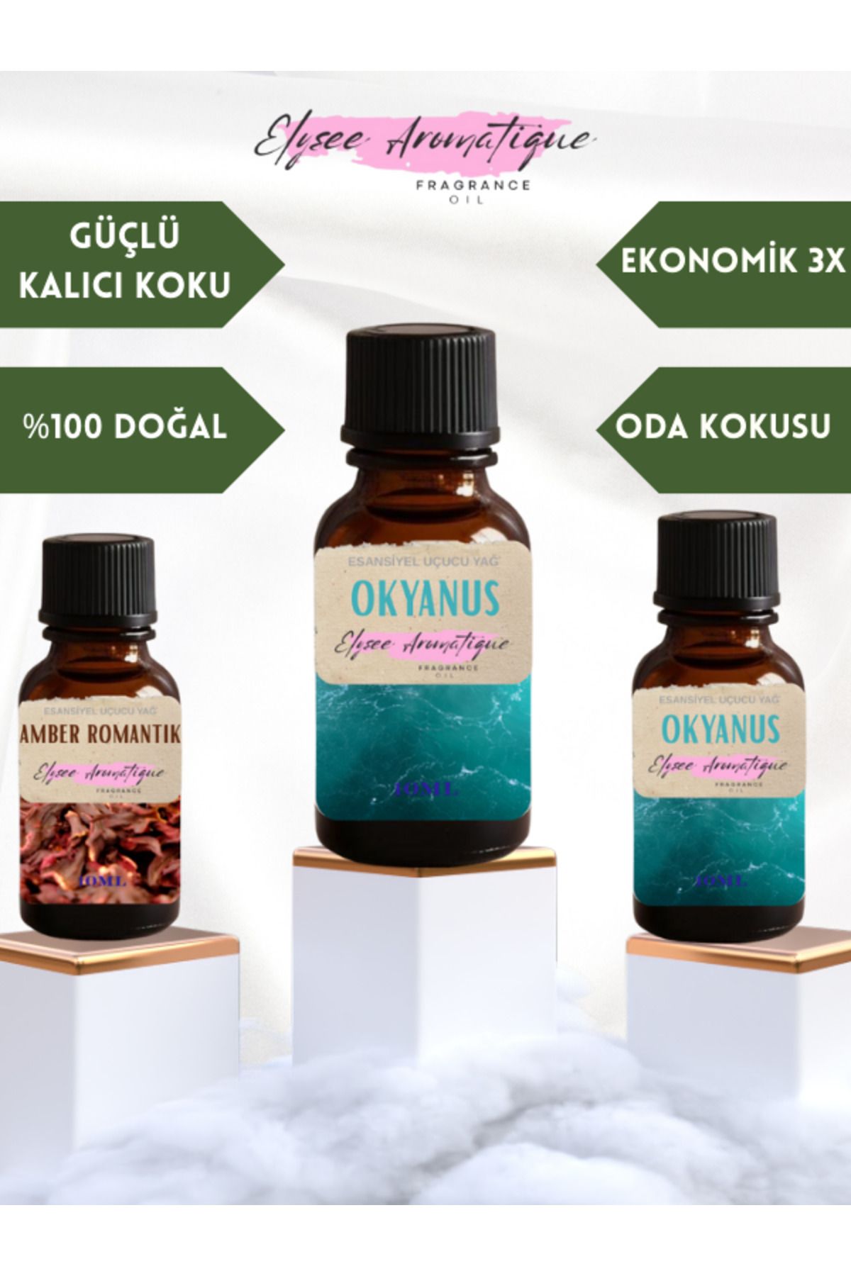 Elysee Aromatique 3'lü Set Esansiyel Uçucu Koku Yağı Difüzör Esansı Buhurdanlık Yağı Aromaterapi Yağı