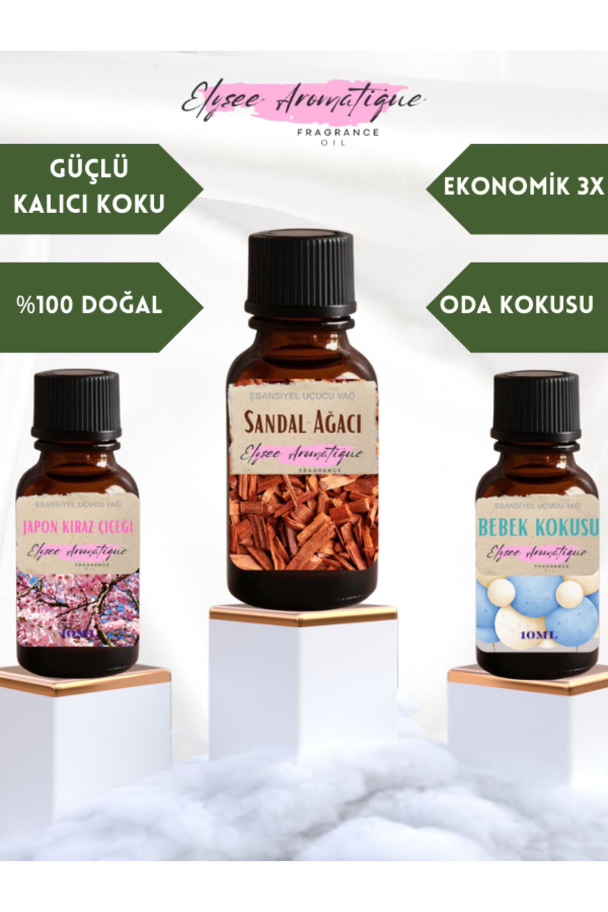 Elysee Aromatique 3'lü Set Esansiyel Uçucu Koku Yağı Difüzör Esansı Buhurdanlık Yağı Aromaterapi Yağı