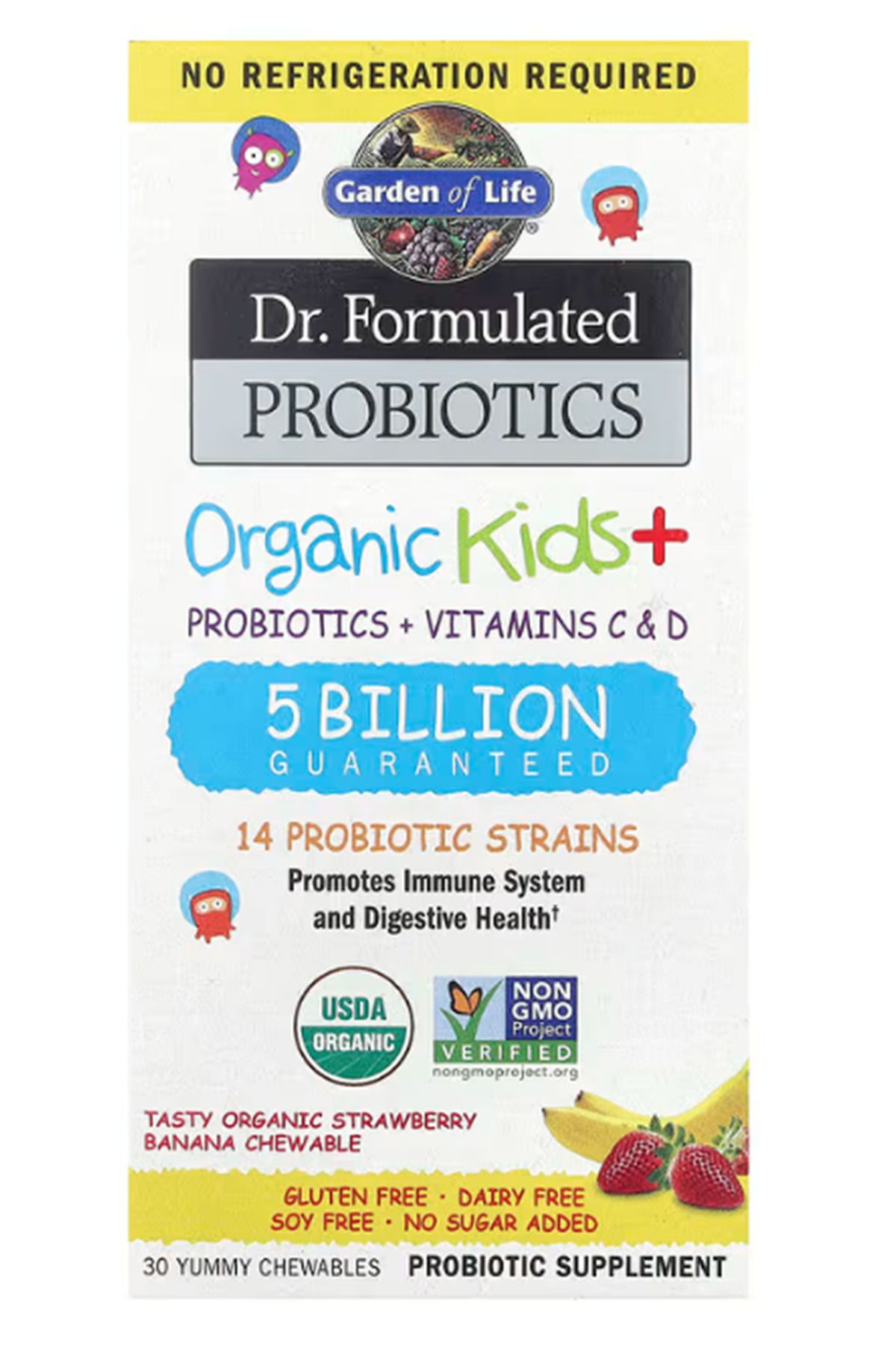 GARDEN OF LIFE , Dr. Formulated Probiotics, Organic Kids + Chewables, Tasty Organic Strawberry Banan