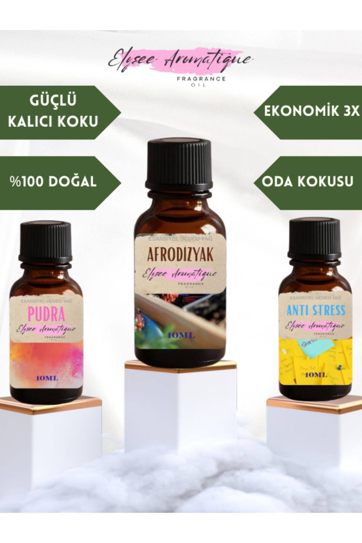 Elysee Aromatique 3'lü Set Esansiyel Uçucu Koku Yağı Difüzör Esansı Buhurdanlık Yağı Aromaterapi Yağı