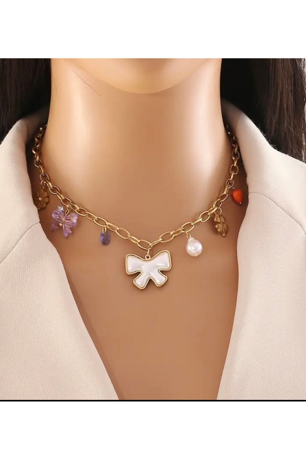 NISHPOINT ALTIN RENGİ ŞANS YONCA CHARM KOLYE