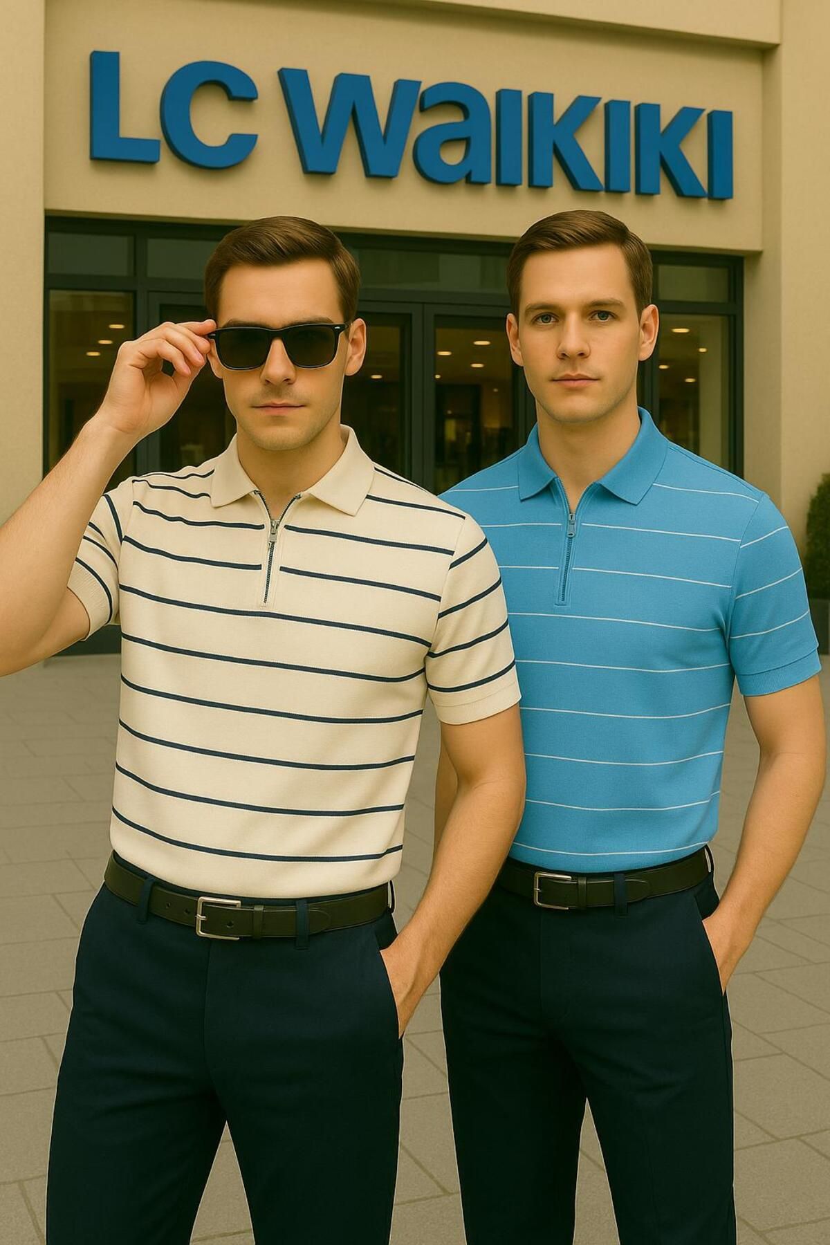 LC Waikiki 2'li Fırsat Polo Yaka, Fermuarlı, Modern Fit Kısa Kollu Erkek Çizgili Triko Tişört - Çizgili Tasarım