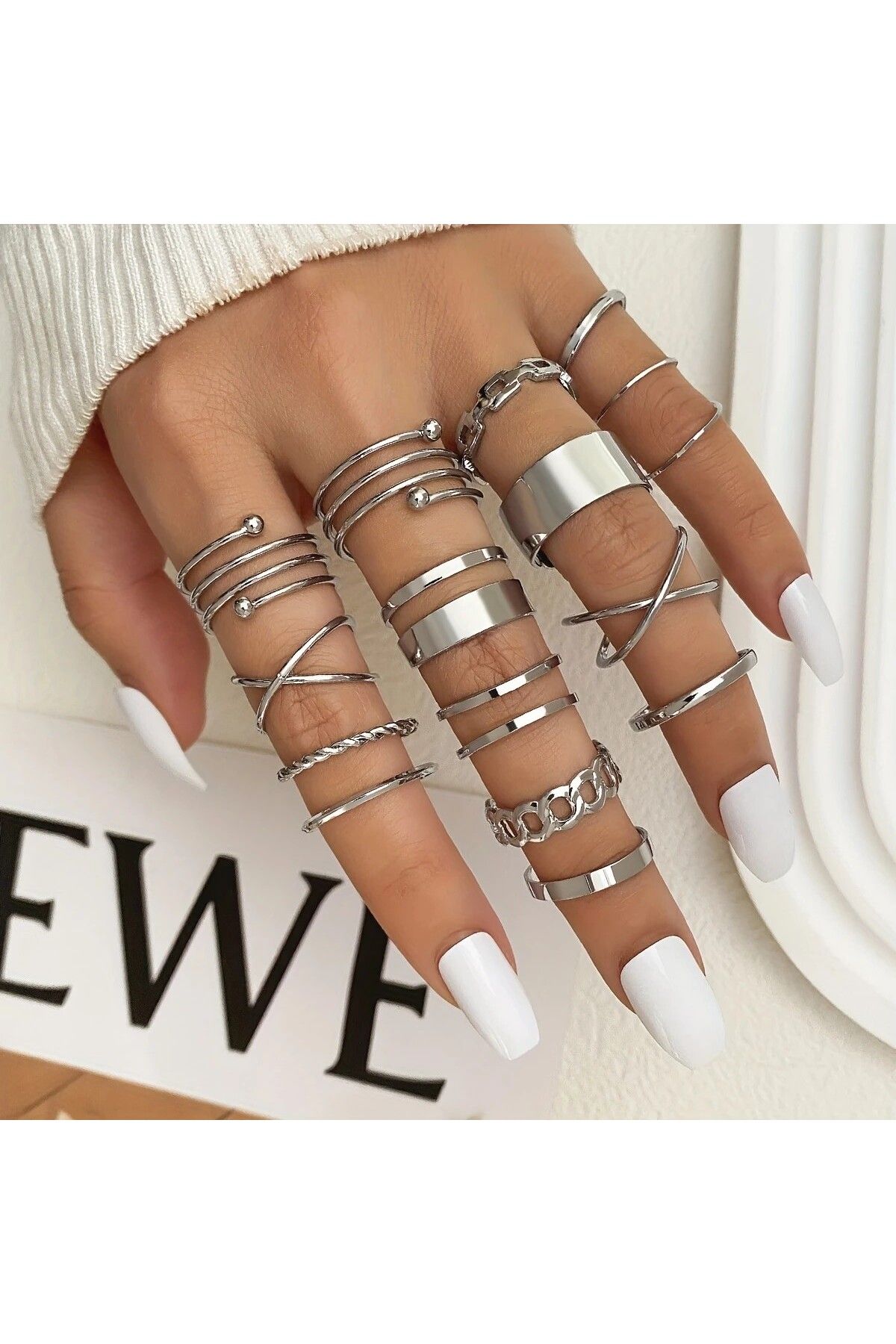 Le Manolia Accessories 16 adet ayarlanabilir eklem yüzük seti kadın kombin yüzük seti 16 adet set yüzük yüzük set-021