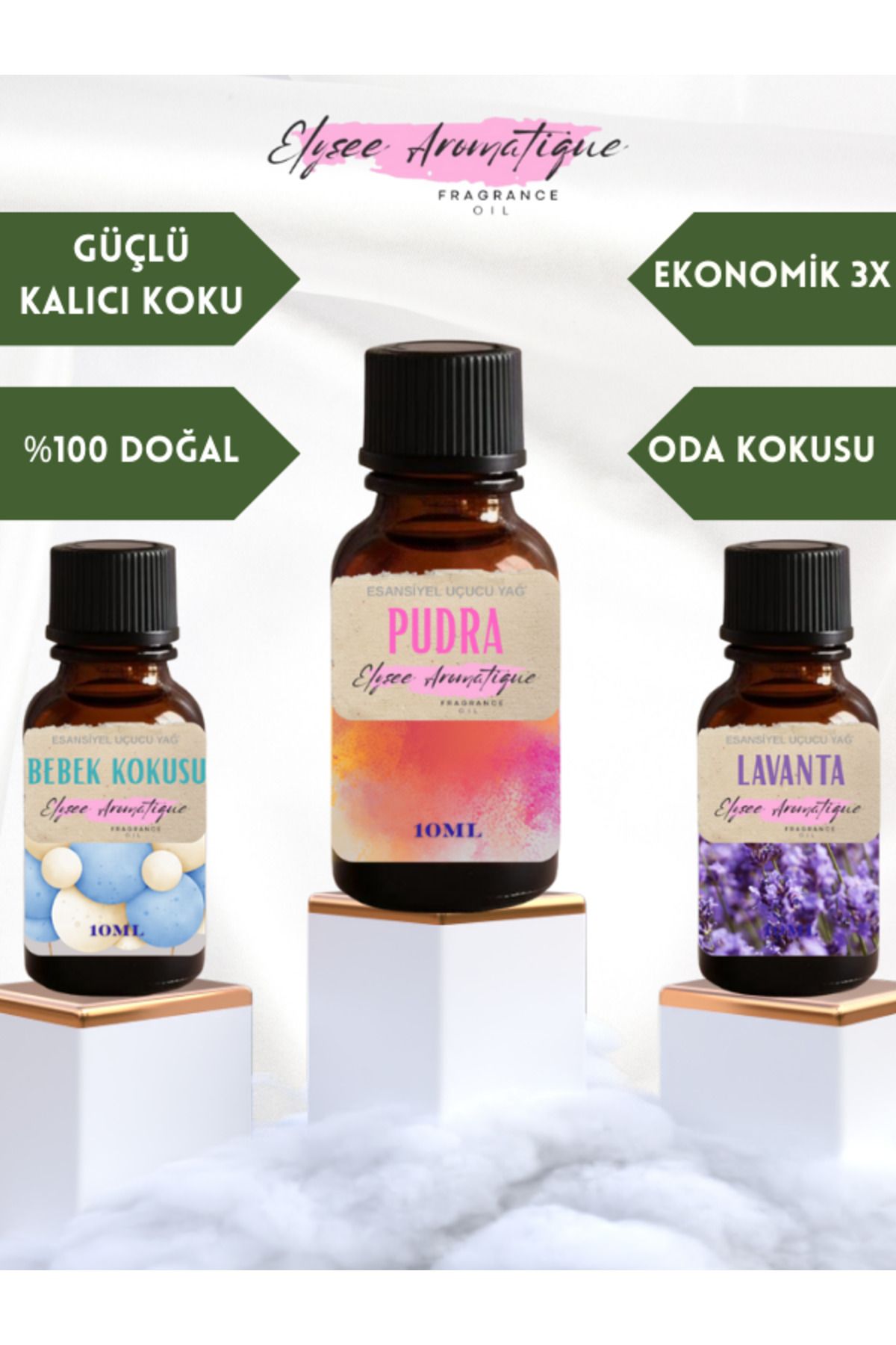 Elysee Aromatique 3'lü Set Esansiyel Uçucu Koku Yağı Difüzör Esansı Buhurdanlık Yağı Aromaterapi Yağı