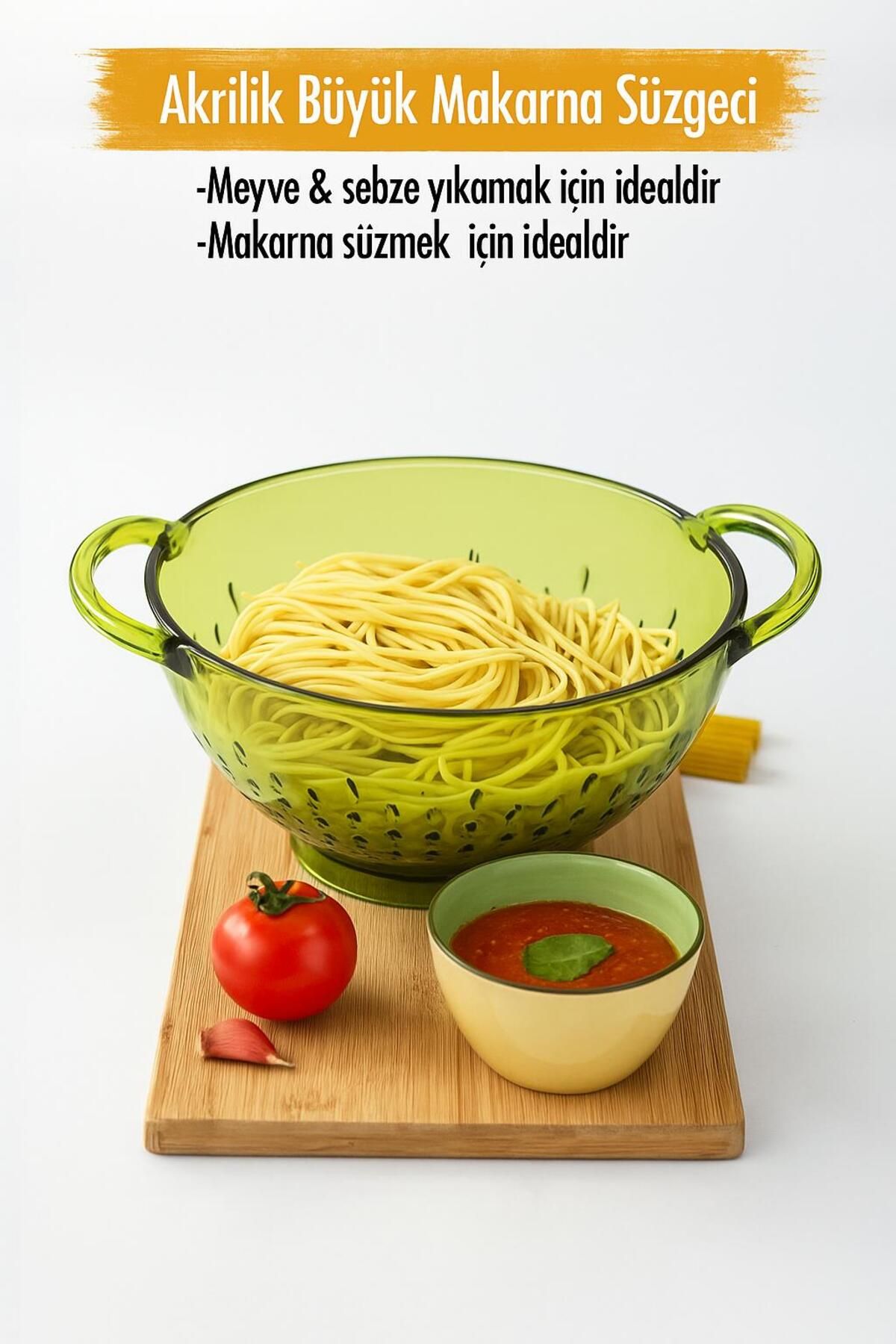Mu Art Ahşap Akrilik Yeşil Makarna Süzgeçi & Sebze Meyve Süzgeçi