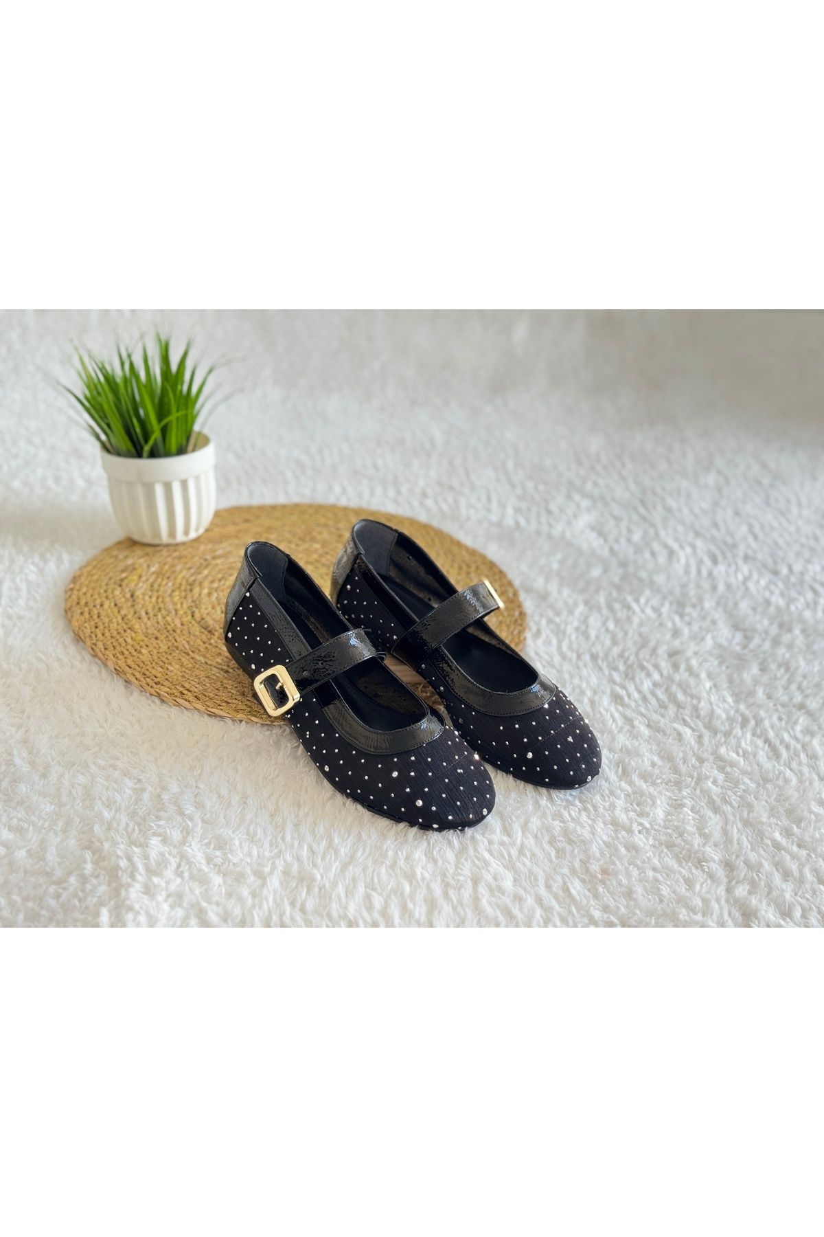 MODA Babeting Taş Baskılı Alara Siyah Babet