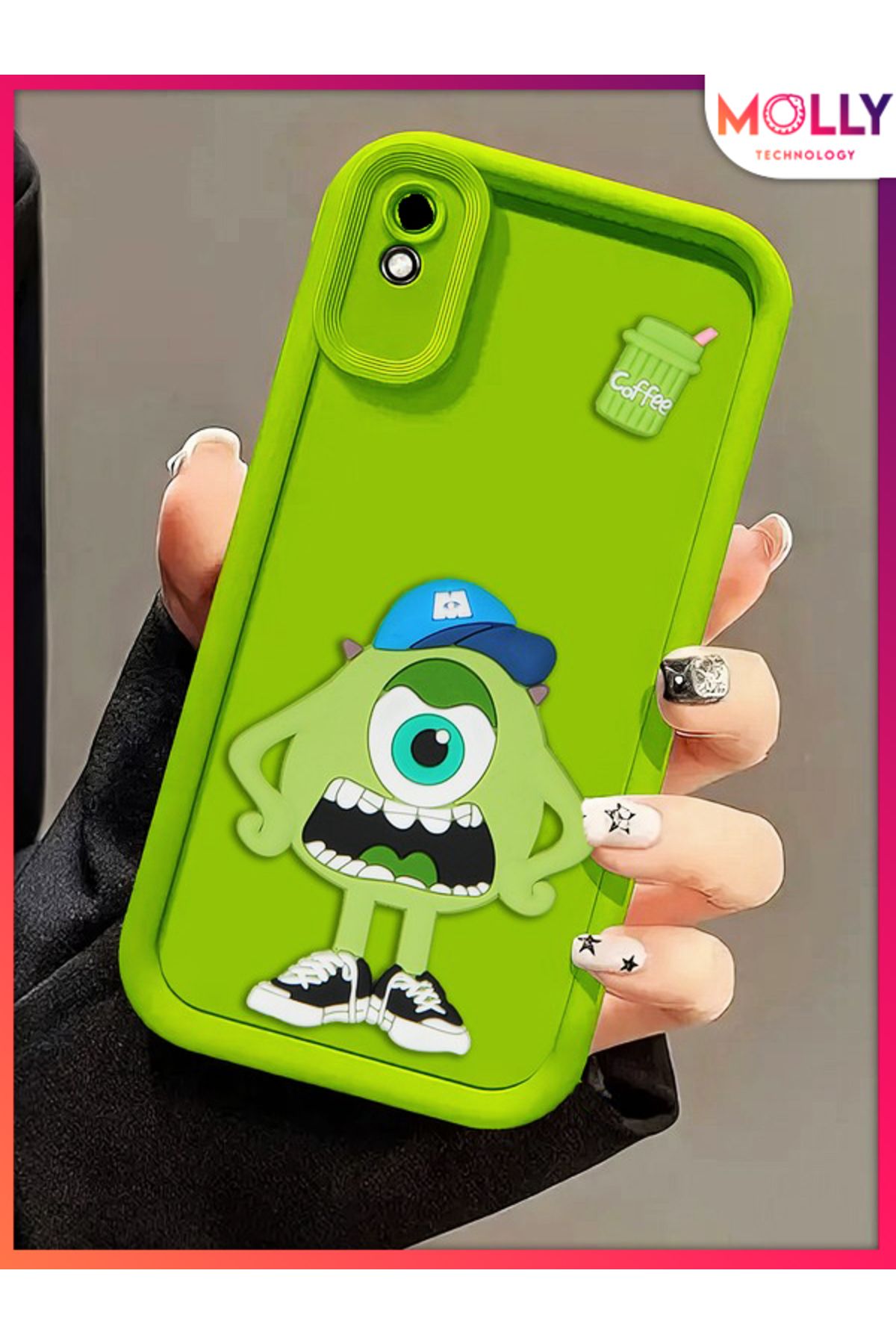 Molly Xiaomi Redmi 9A İçin Yeşil Kenarları Kalın 3d Kabartmalı Sevimli Canavar Mike Silikon Kılıf