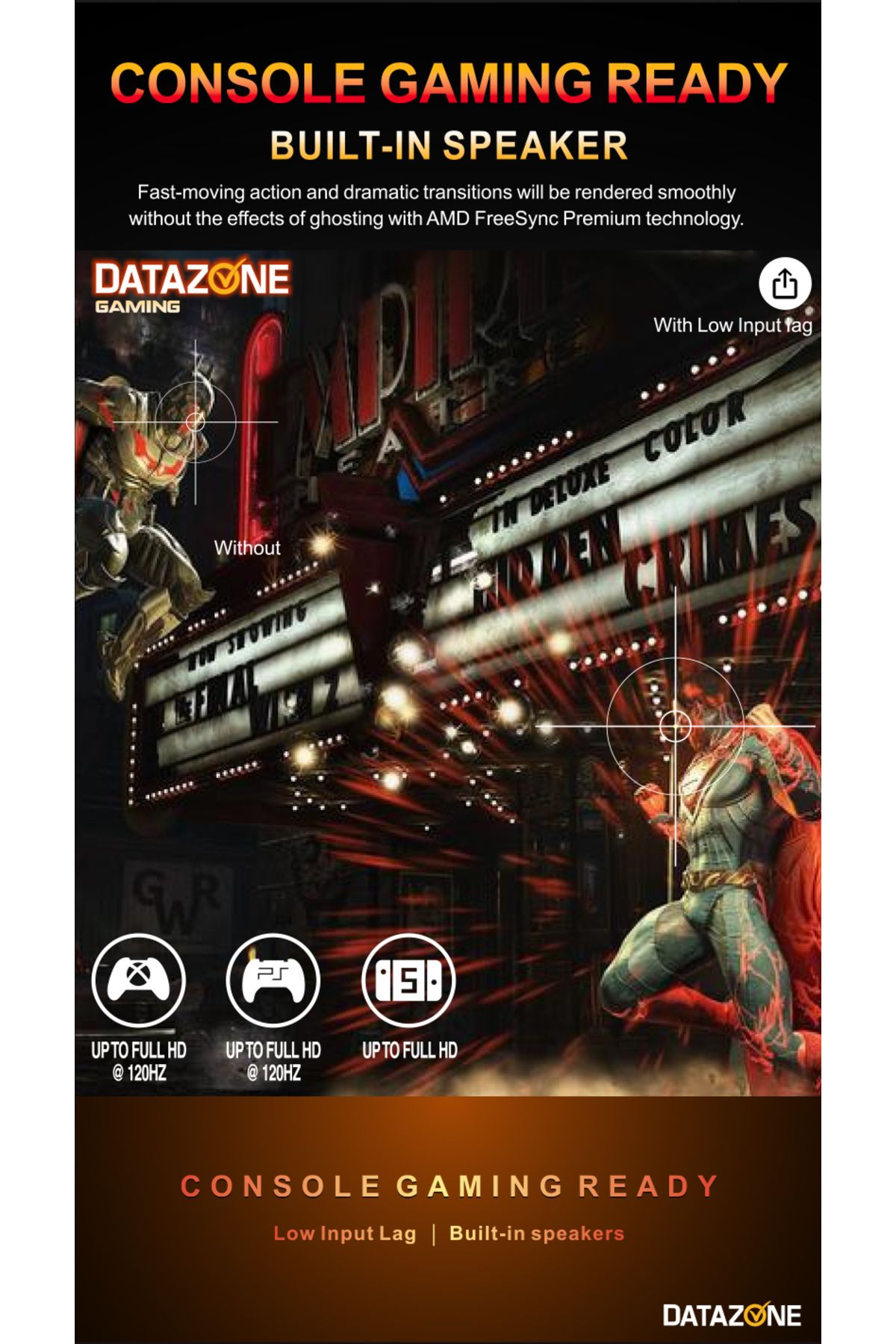 Datazone-24" Gaming PS5 Monitor, FHD IPS, 1ms 165Hz, G-Sync/FreeSync, HDR, HDMI/DP/USB, Speakers, Black 6