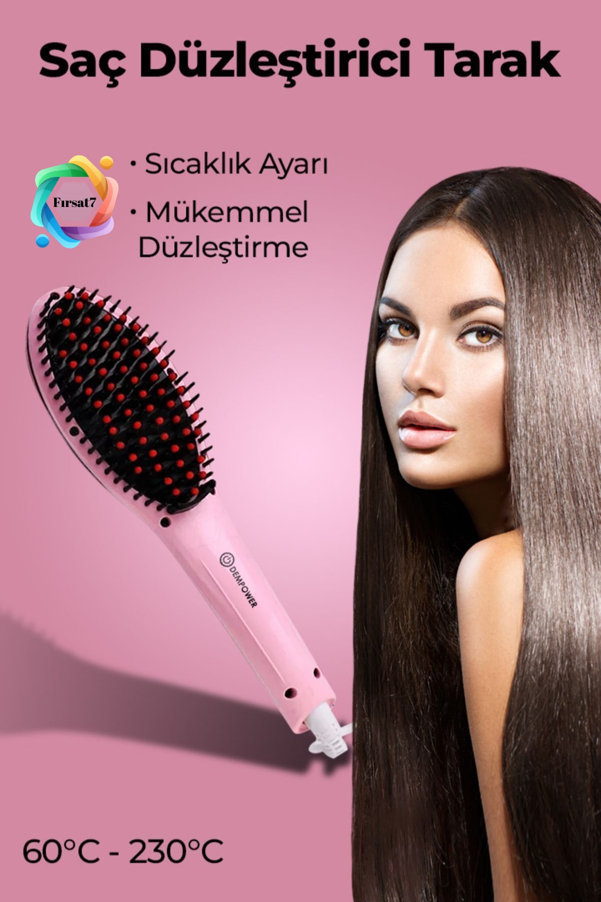 Fırsat7 Elektrikli Saç Düzleştirici Tarak Fast Hair Straightener Pratik Pembe Saç Kurutma Tarağı Düzleştirme