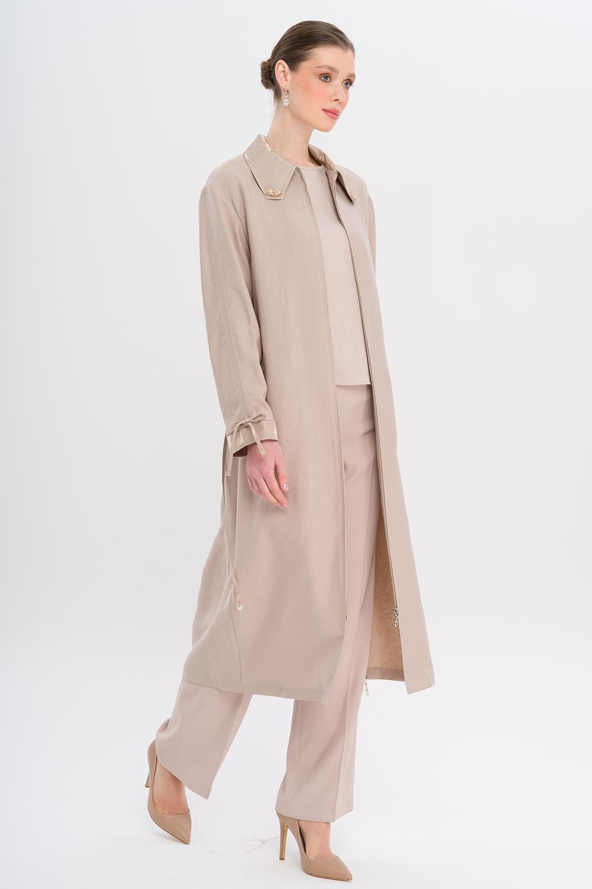 Olcay-Unlined Modal Cap with Beaded Collar and Drawstring Detail Stone 6751 4
