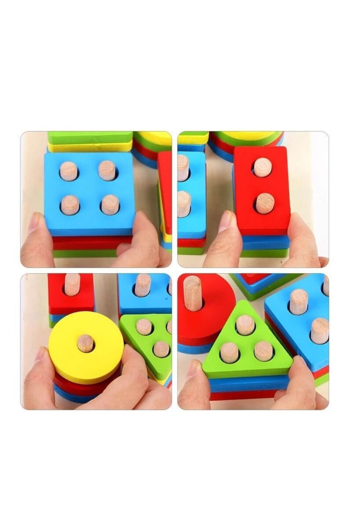 Picodino-Jucarii Montessori pentru copii, 16 piese din lemn, puzzle, forme geometrice, 4 coloane de sortare 4