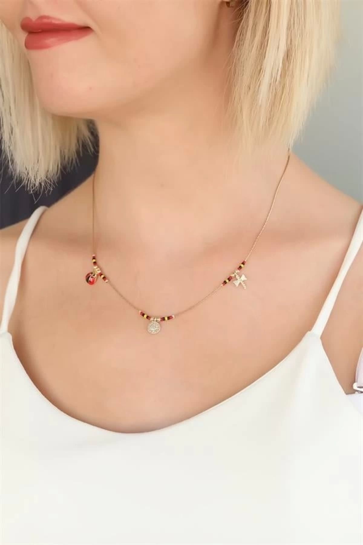 Lale Moda Renkli Boncuklu Kolye