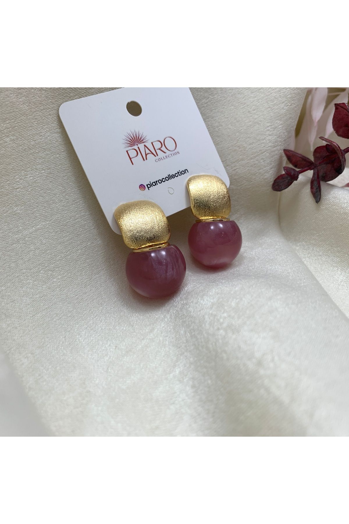 Piaro Collection Yeşil Vidalı Çelik Top Küpe 14k