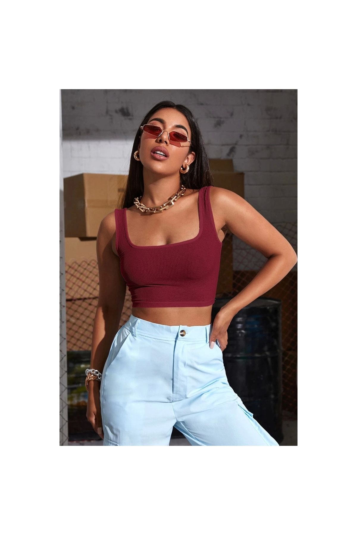 Narnuga MARSiLYAN- Kadın Bordo Kalın Askılı Crop Top Büstiyer