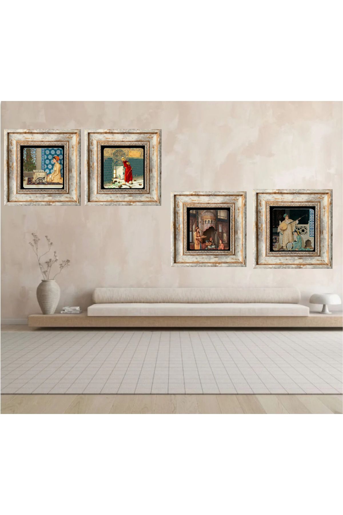 STONEVİVEART Osman Hamdi Bey Eserlerinden Doğal Taş Tablolar 20x20Cm Duvar Dekorları 4 Adet