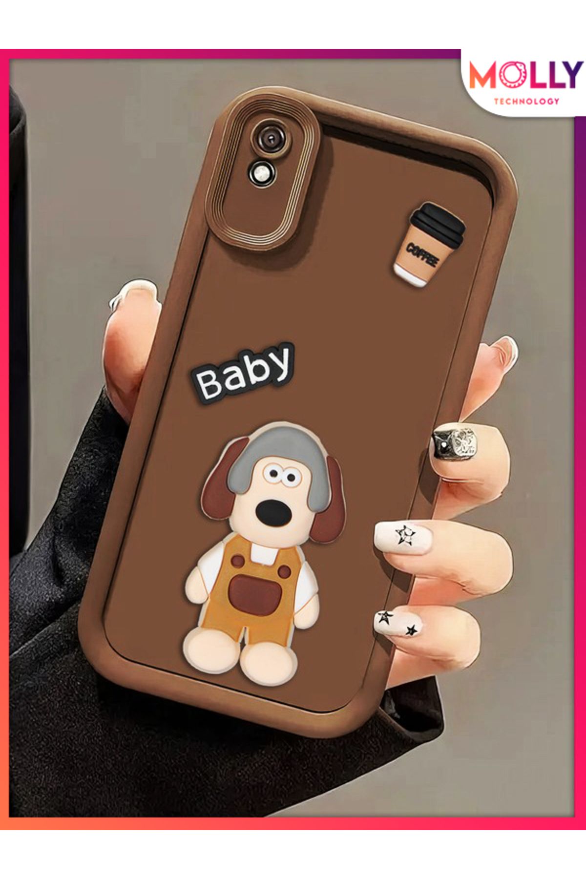 Molly Xiaomi Redmi 9A İçin Fallow Kenarları Kalın 3d Kabartmalı Sevimli Dog Gromit Silikon Kılıf