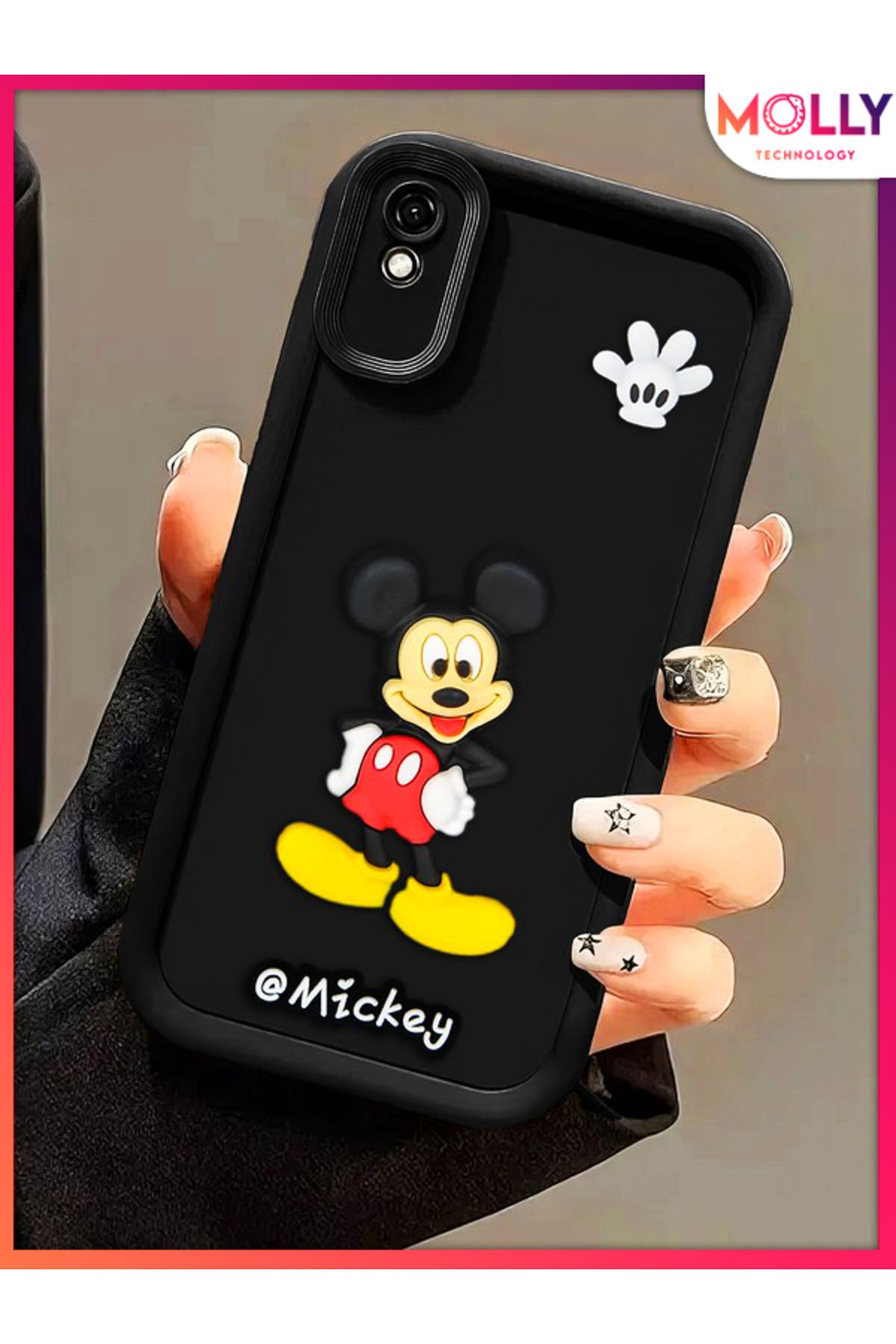 Molly Xiaomi Redmi 9A İçin Siyah Kenarları Kalın 3d Kabartmalı Mickey Silikon Kılıf