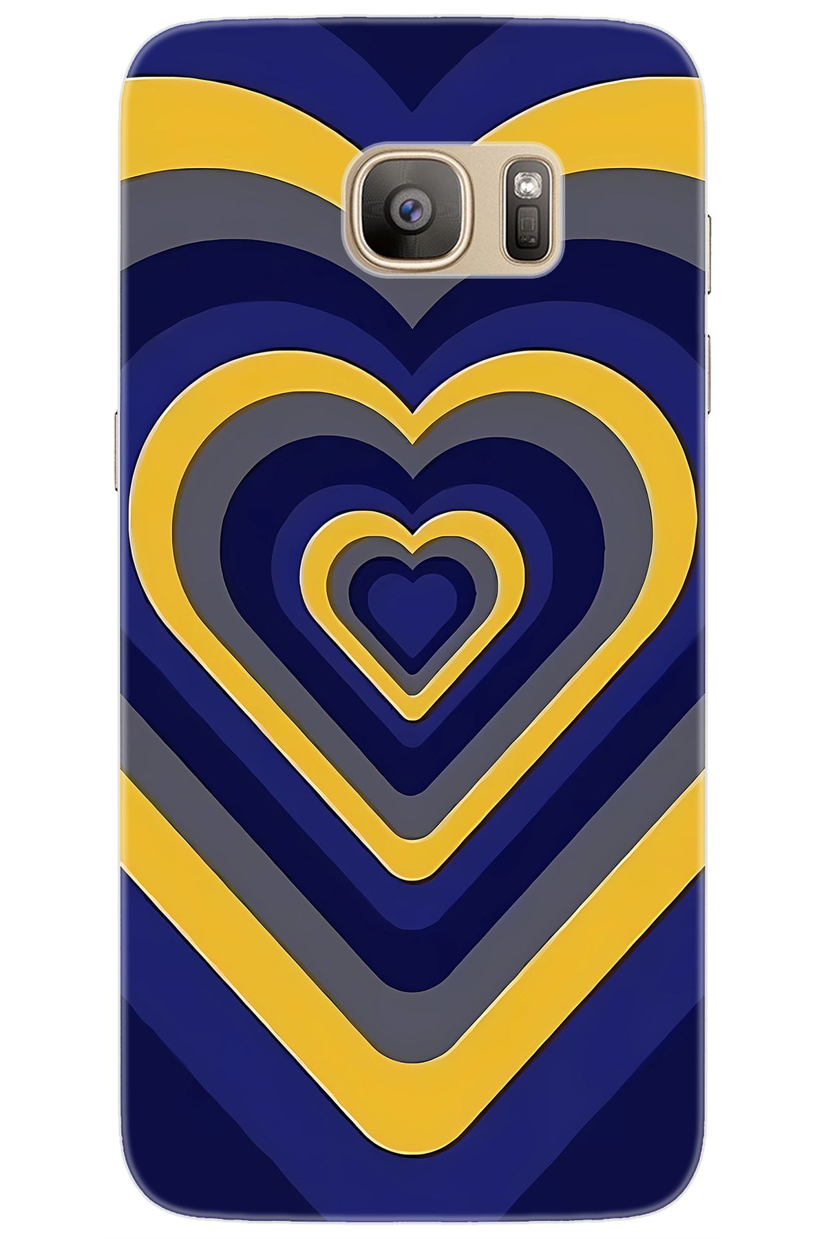 Ceppare Samsung Galaxy S7 EDGE (SM-G935F) Uyumlu Kılıf Desen Silikon Sarı Lacivert Kalp STK:1003 CP-NNiwZ98