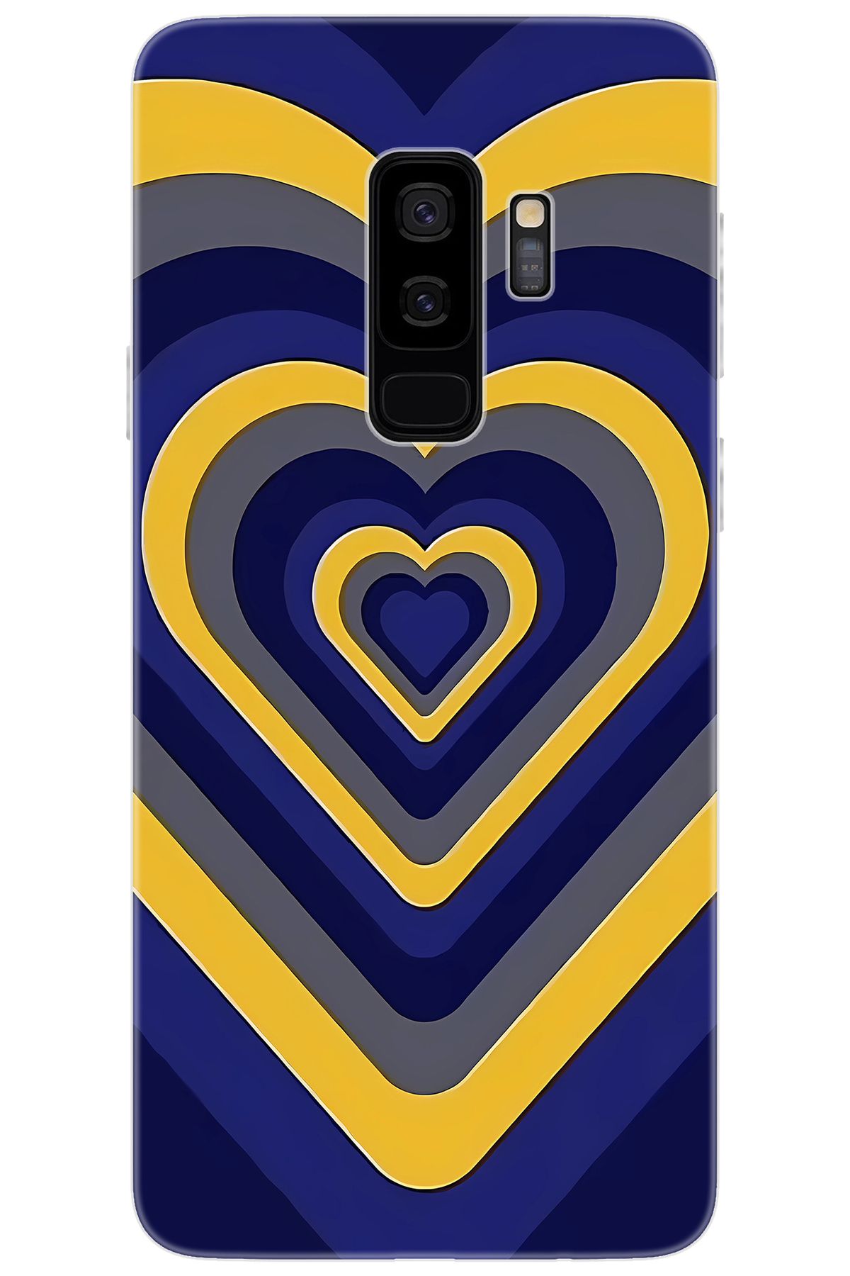 Ceppare Samsung Galaxy S9 PLUS (SM-G965F) Uyumlu Kılıf Desen Silikon Sarı Lacivert Kalp STK:1003 CP-4q79CUb