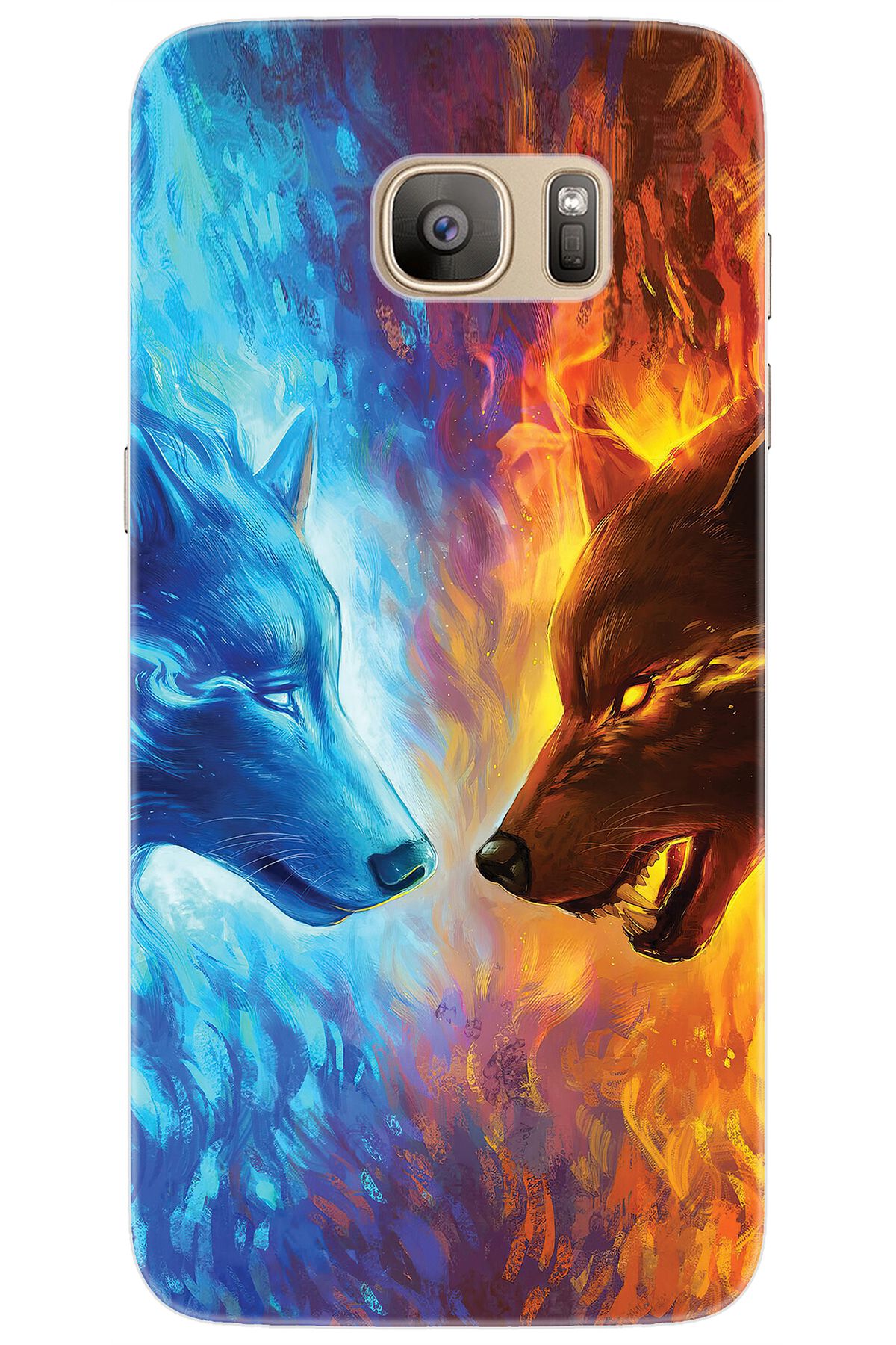 Ceppare Samsung Galaxy S7 EDGE (SM-G935F) Uyumlu Kılıf Desenli Silikon Alev ve Kurtlar STK:489 CP-NArg5tT
