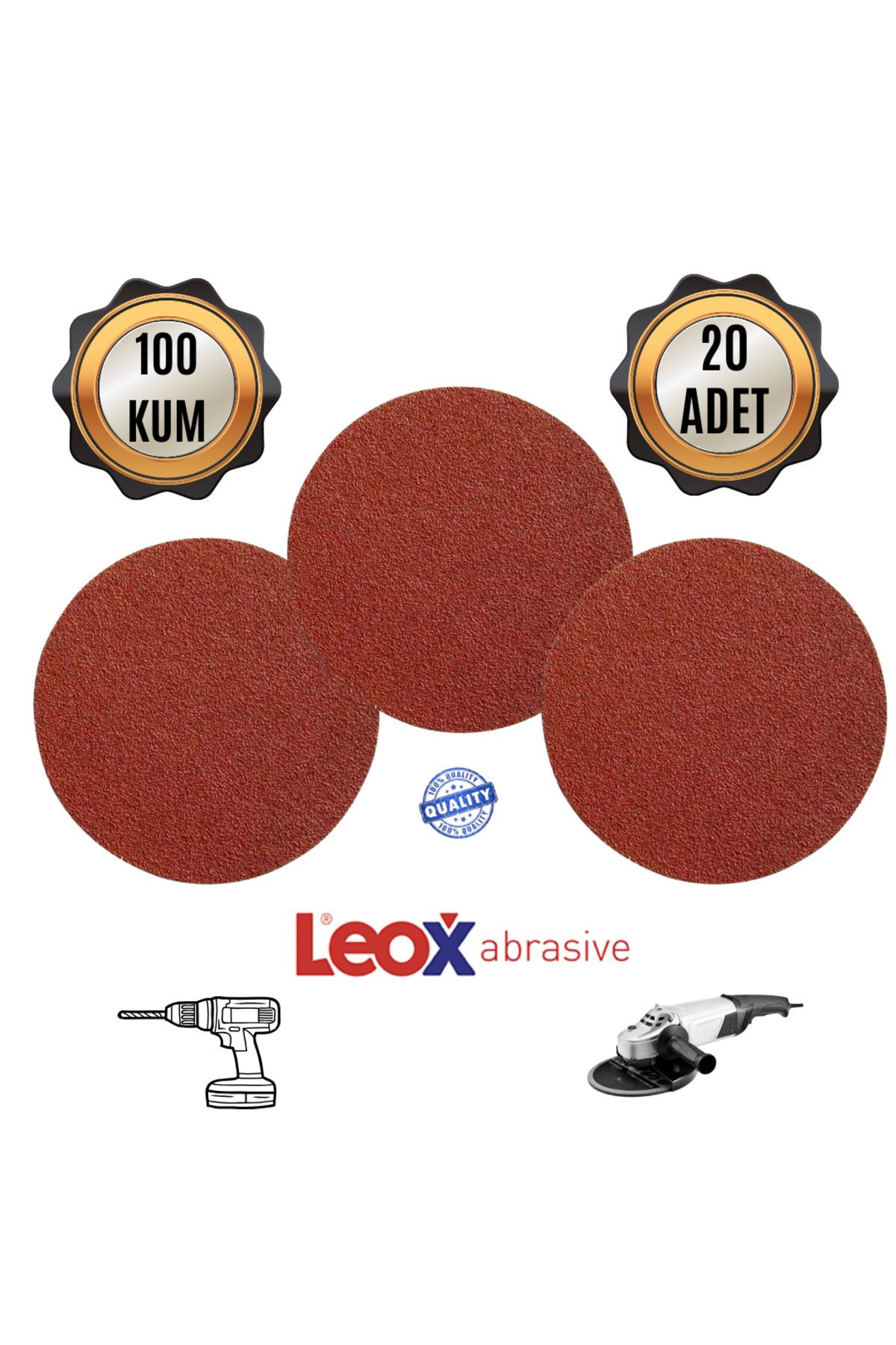 LEOX 115 mm Cırt Zımpara Kağıdı Seti – Avuç İçi Spiral Taşlama Uyumlu 20'lu Paket - 100 kum
