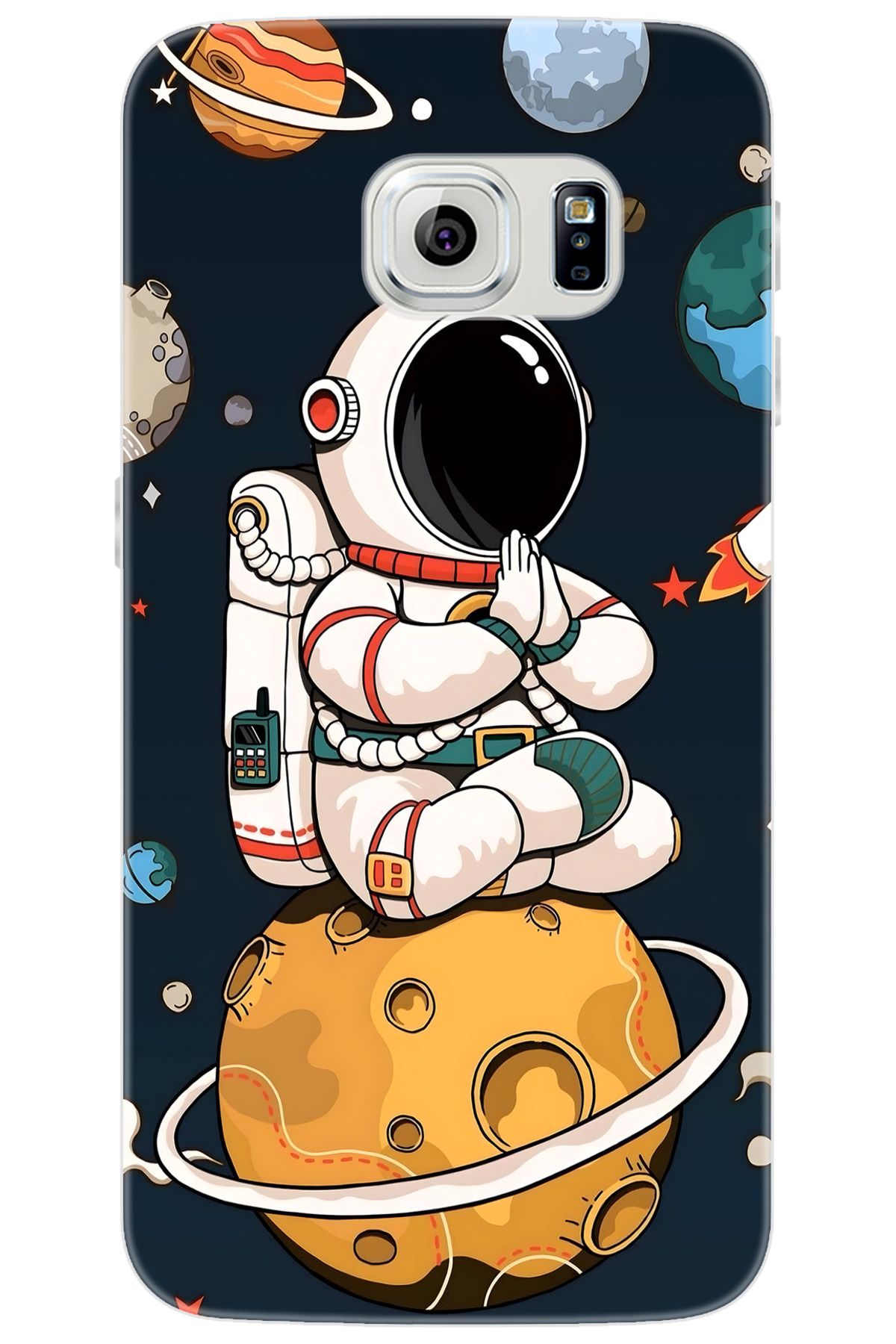 Ceppare Samsung Galaxy S6 EDGE (SM-G925F) Uyumlu Kılıf Desen Baskılı Silikon Astronot STK:695 CP-Twlc9bx