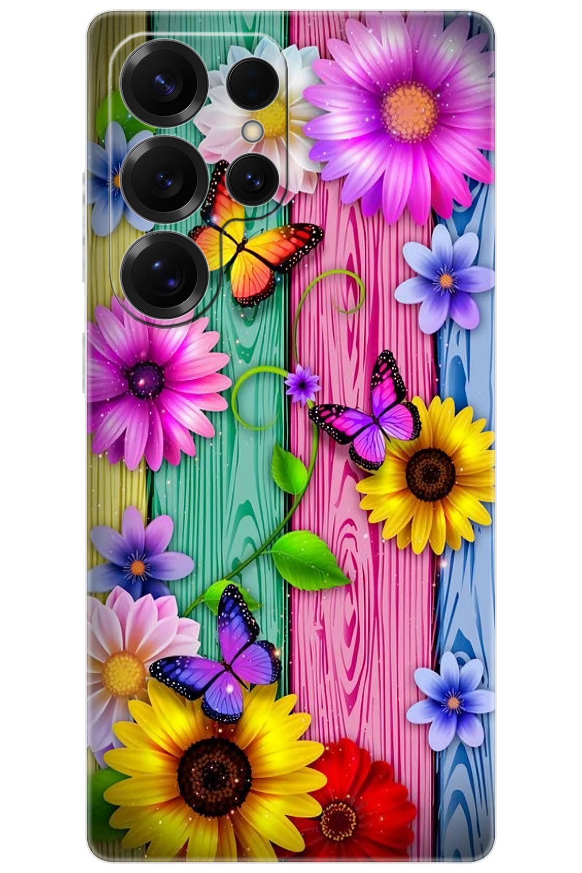 Ceppare Samsung Galaxy S25 ULTRA (SM-S938B) Uyumlu Kılıf Silikon Renkli Papatya Kelebek STK:719 CP-tJxMOyr