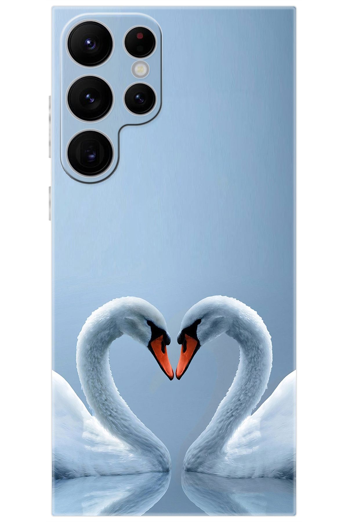 Ceppare Samsung Galaxy S22 ULTRA (SM-S908E) Uyumlu Kılıf Desen Baskılı Silikon Kuğ ve Kalp STK305 CP-CaLzZHK