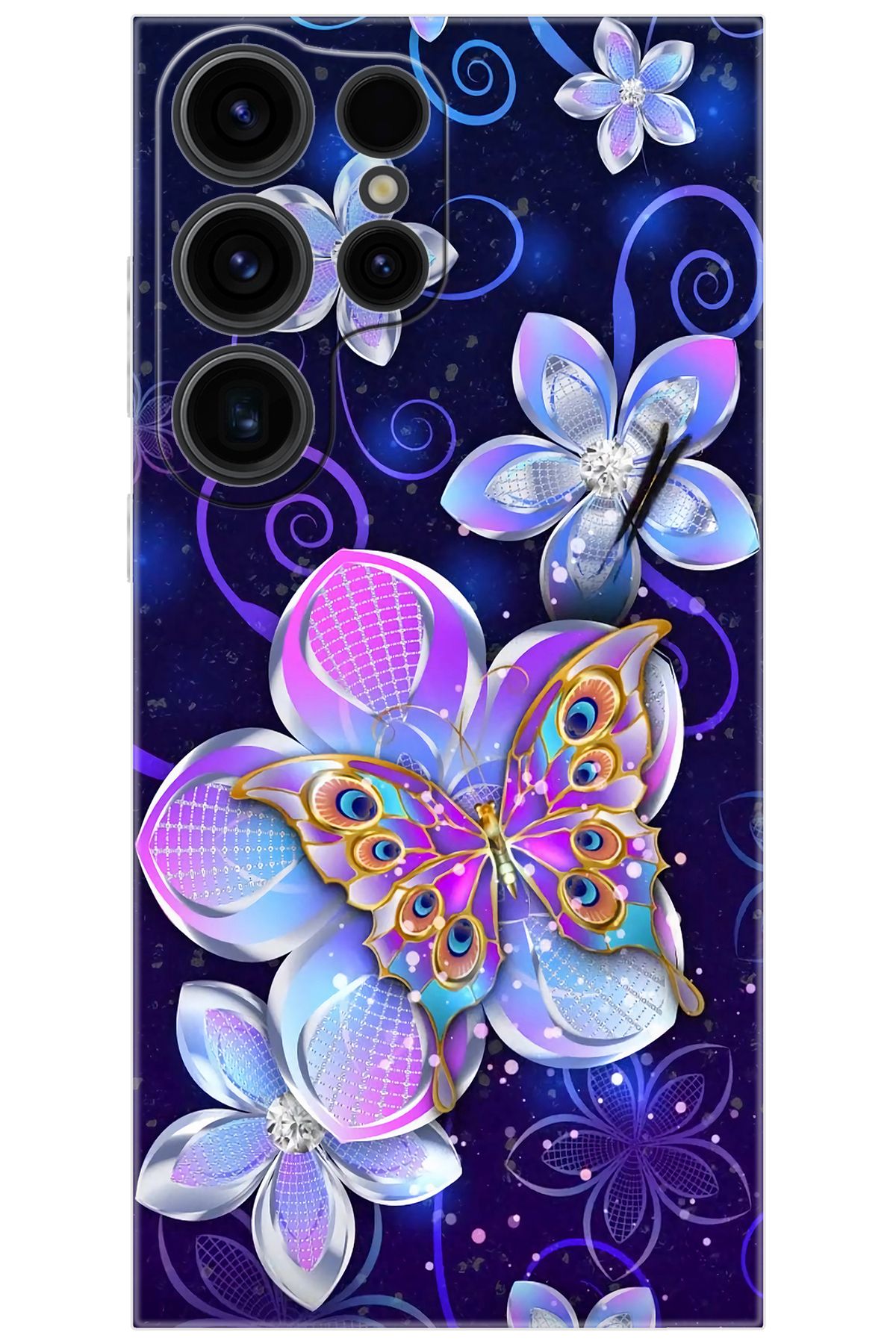 Ceppare Samsung Galaxy S23 ULTRA (SM-S918B) Uyumlu Kılıf Desen Silikon Kelebek ve Çiçekler STK718 CP-4s9de6U