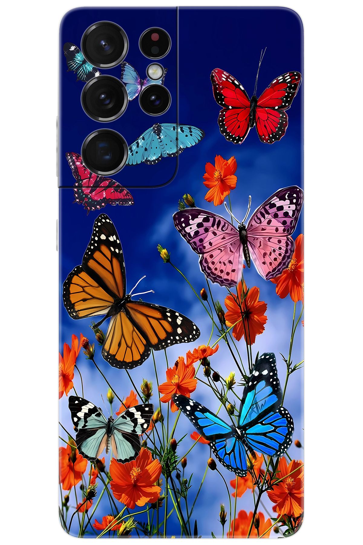 Ceppare Samsung Galaxy S21 ULTRA (SM-G998B) Uyumlu Kılıf Desenli Silikon Renkli Kelebekler STK741 CP-J4LxFlD