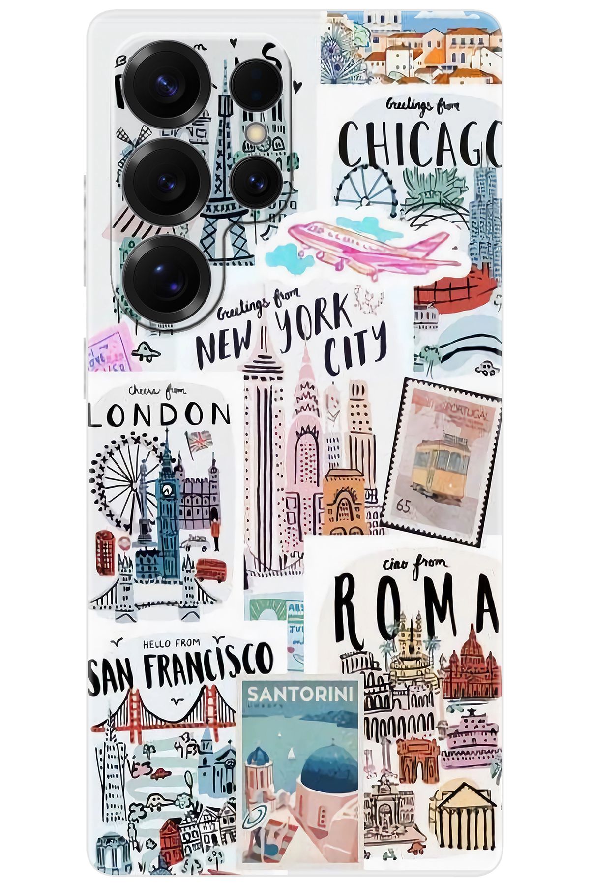 Ceppare Samsung Galaxy S25 ULTRA (SM-S938B) Uyumlu Kılıf Desen Silikon Newyork Roma London STK624 CP-vWCF8xu