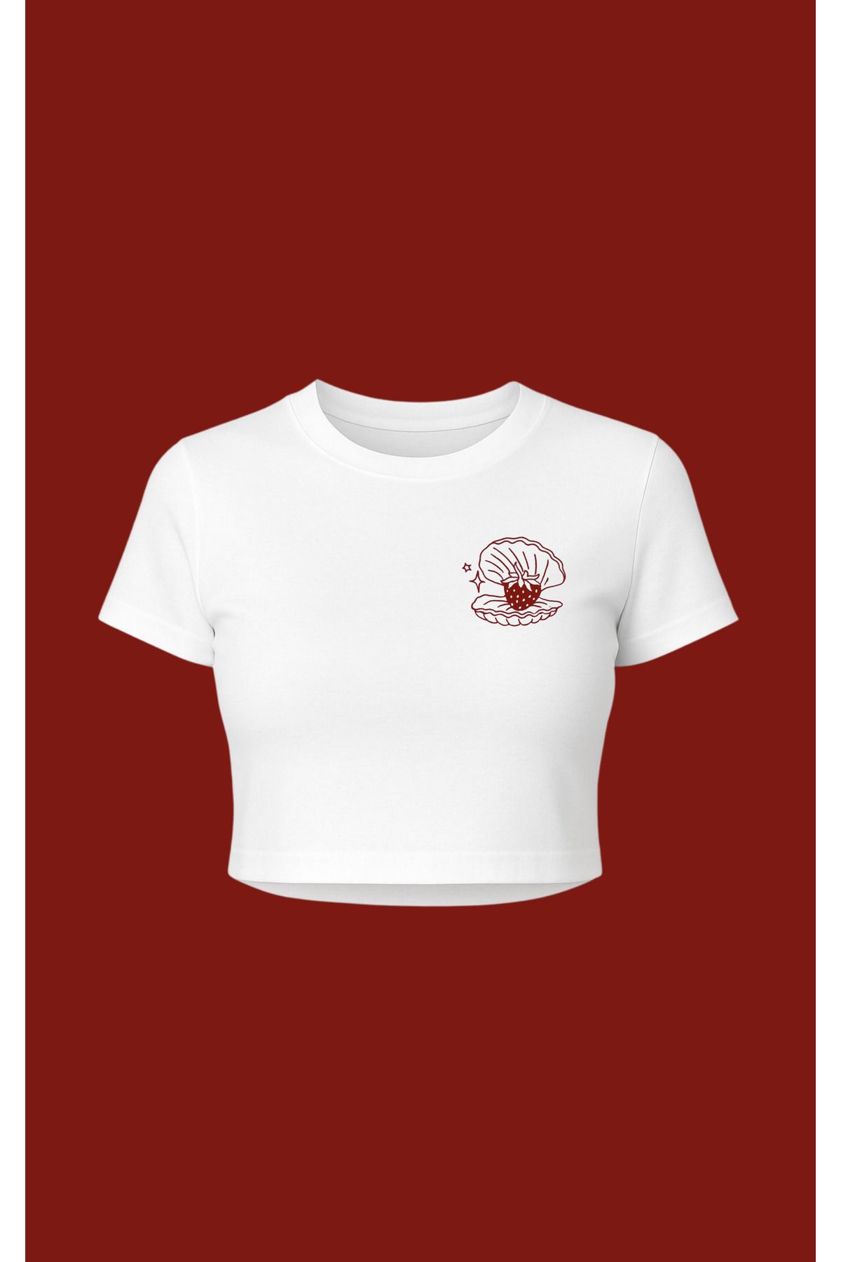 Altair Tr Beyaz Çilek Strawberry Baskılı Crop Pinterst Tipi Tşört