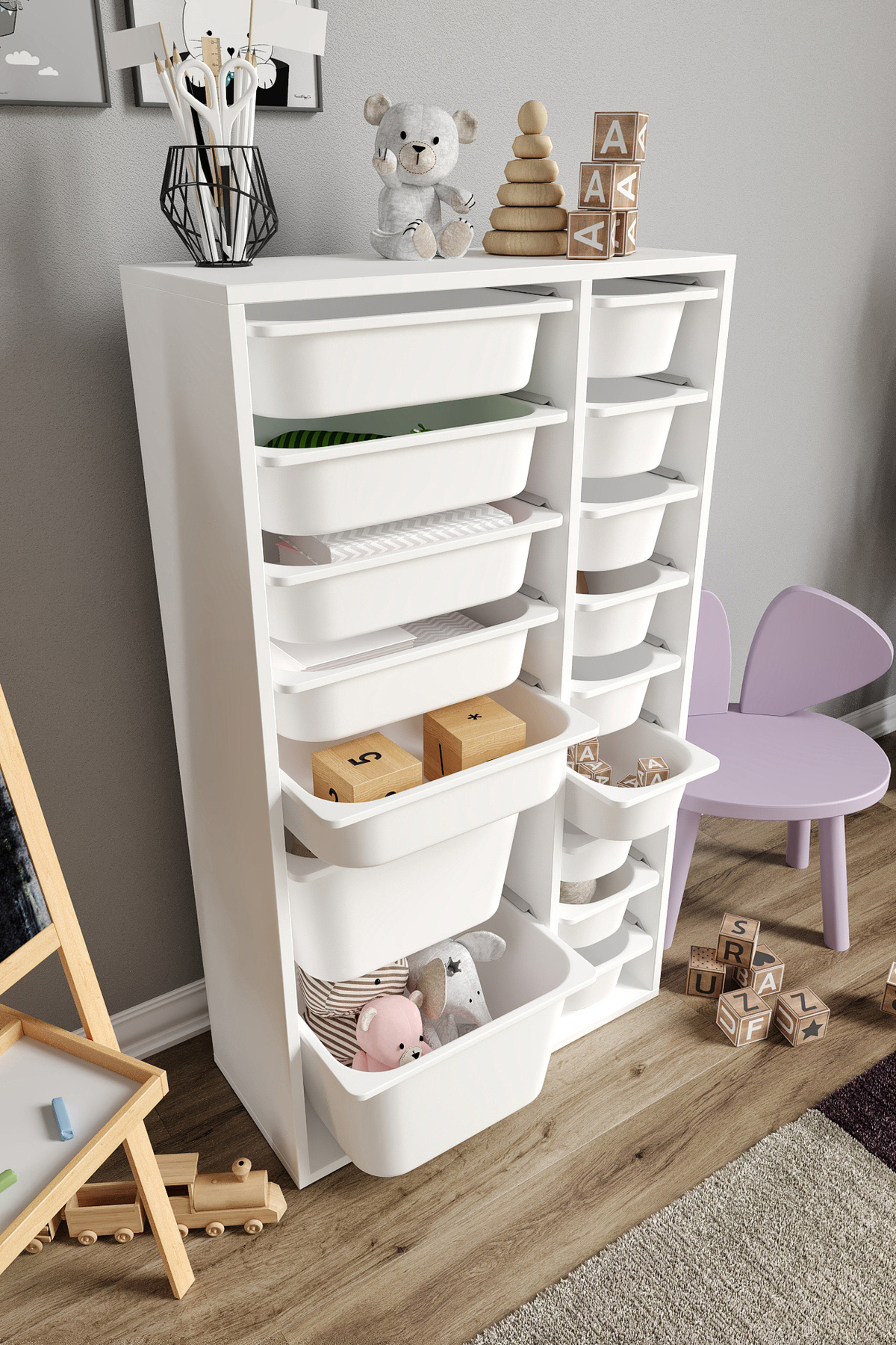 Baby Darling %100 MDF - XL Duo 16 Sepetli Oyuncak Dolabı fotoğrafı 4 (önizleme)