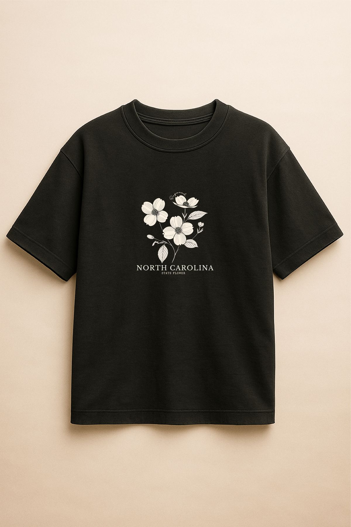Altair Tr Siyah Renk Oversize North Carolina Çiçek Baskılı Unisex Tişört T-Shirt